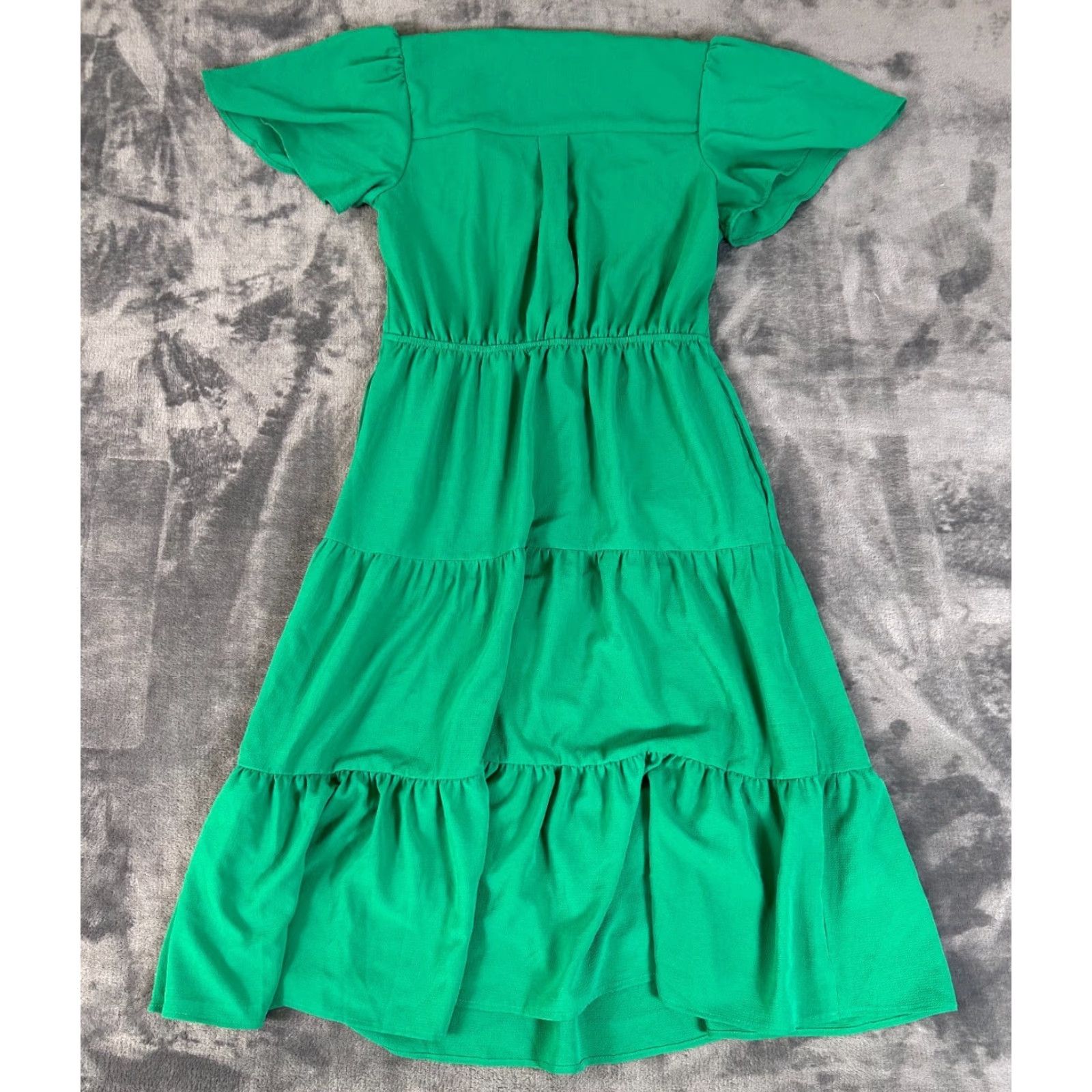 Vintage Monteau Los Angeles Green Tiered Short Sleeve Button Dress Women’s Medium Size 32" / US 10 / IT 46 - 7 Thumbnail