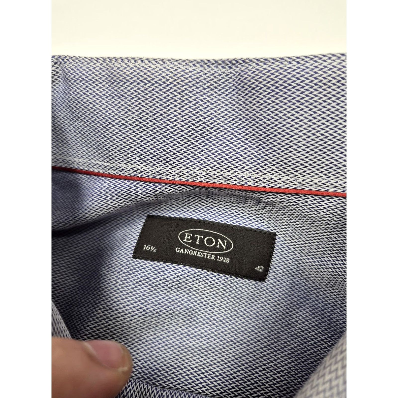 Eton Eton Dress Shirt Mens 16.5 34/35 Blue Herringbone Point Collar Classic Fit Shirt Mens Blue Herringbone Dress Shirt 16.5 34/35 Easy Care"} Size 46R - 3 Thumbnail