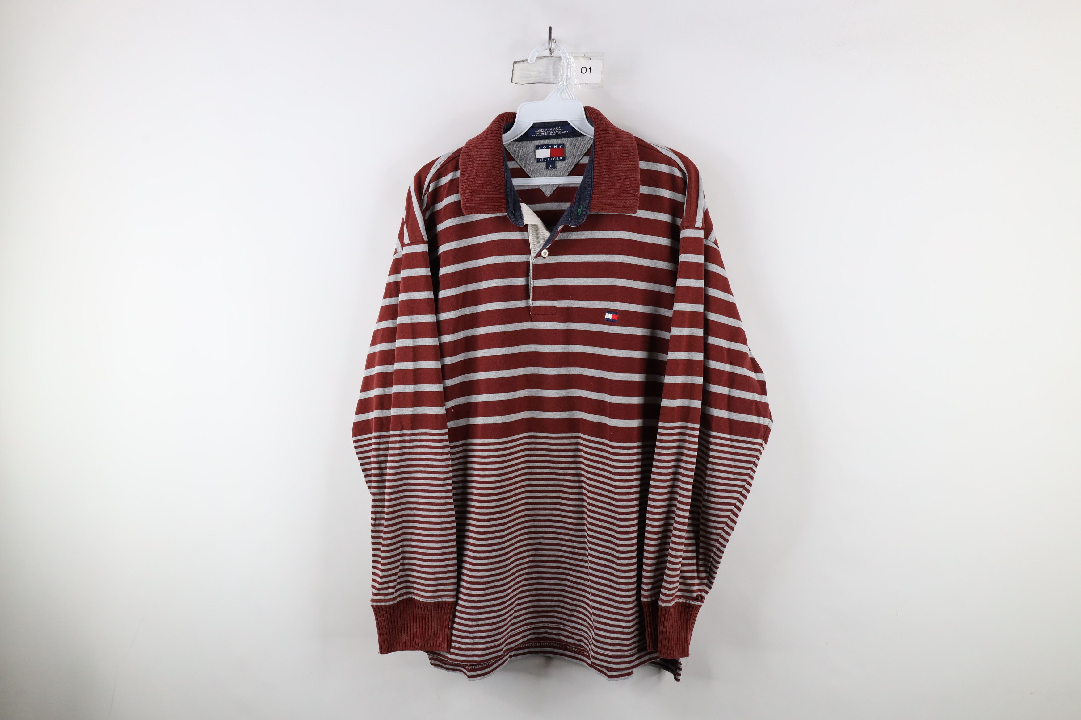 Tommy Hilfiger × Vintage Vintage 90s Tommy Hilfiger Striped Long Sleeve Rugby Polo Size US L / EU 52-54 / 3 - 1 Thumbnail