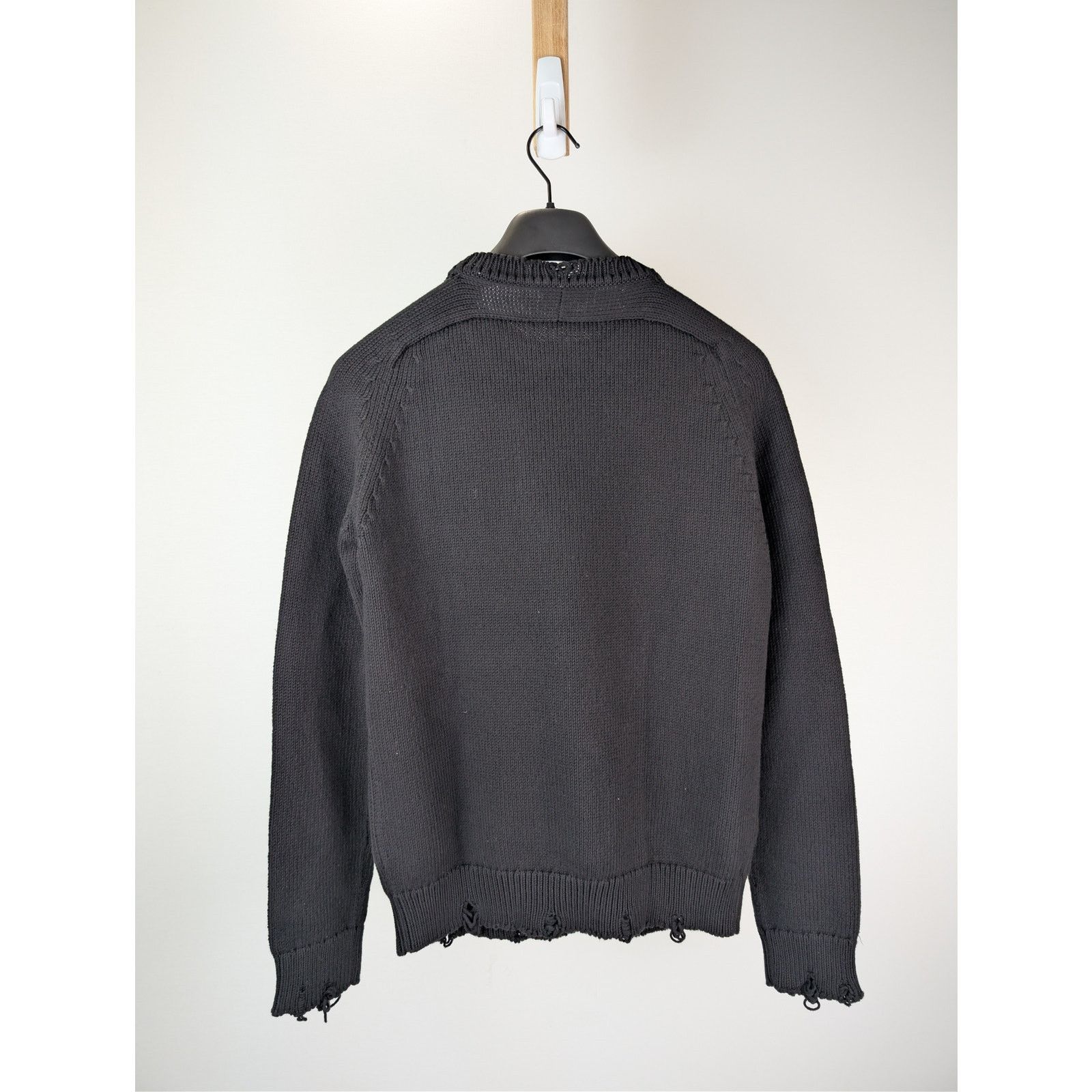 Saint Laurent Paris o1rshd1 Distressed Cotton Knit Crew-Neck Sweater in Black Size US M / EU 48-50 / 2 - 10 Thumbnail