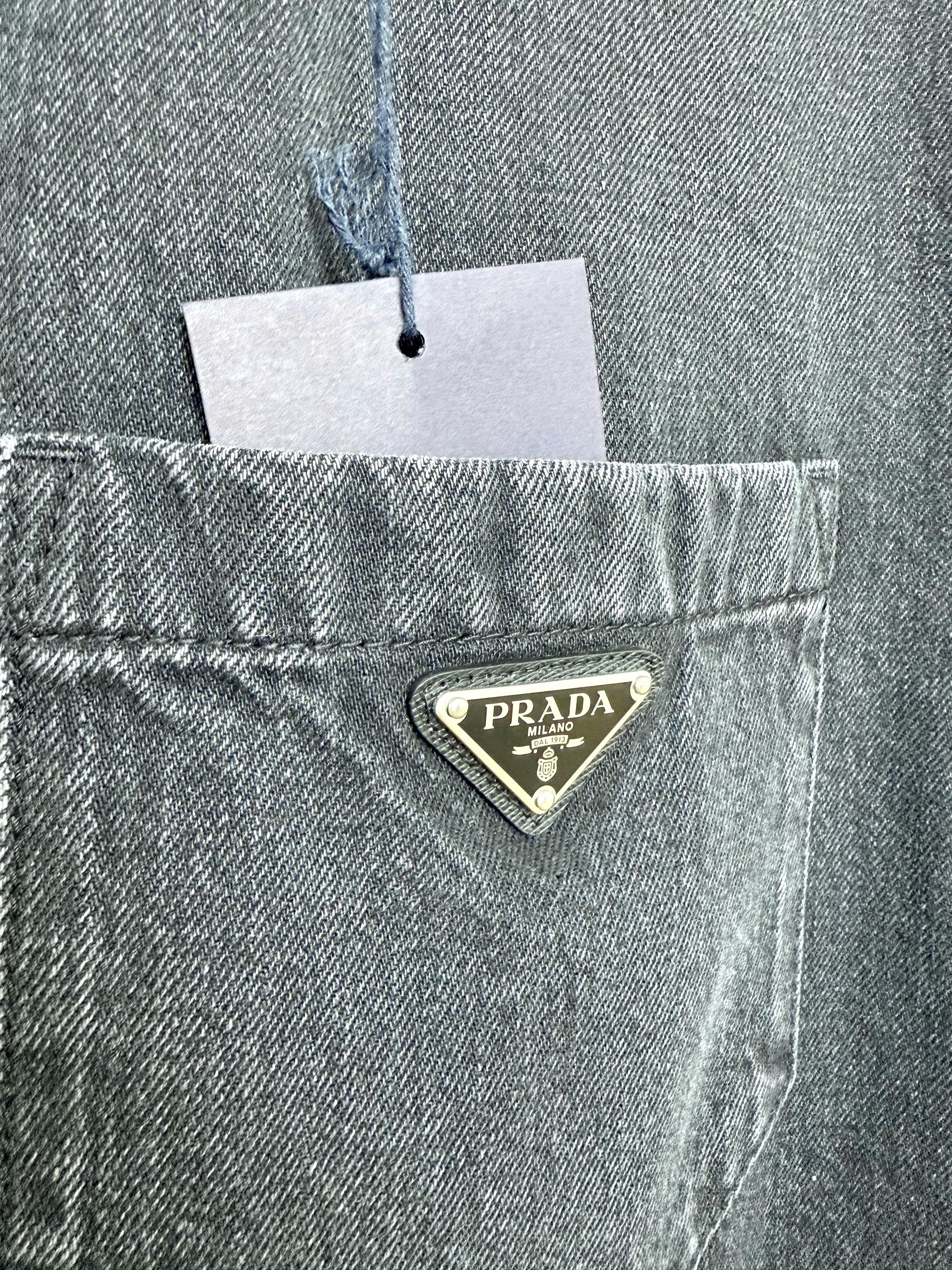 Prada Triangle Logo Denim Short-Sleeve Shirt