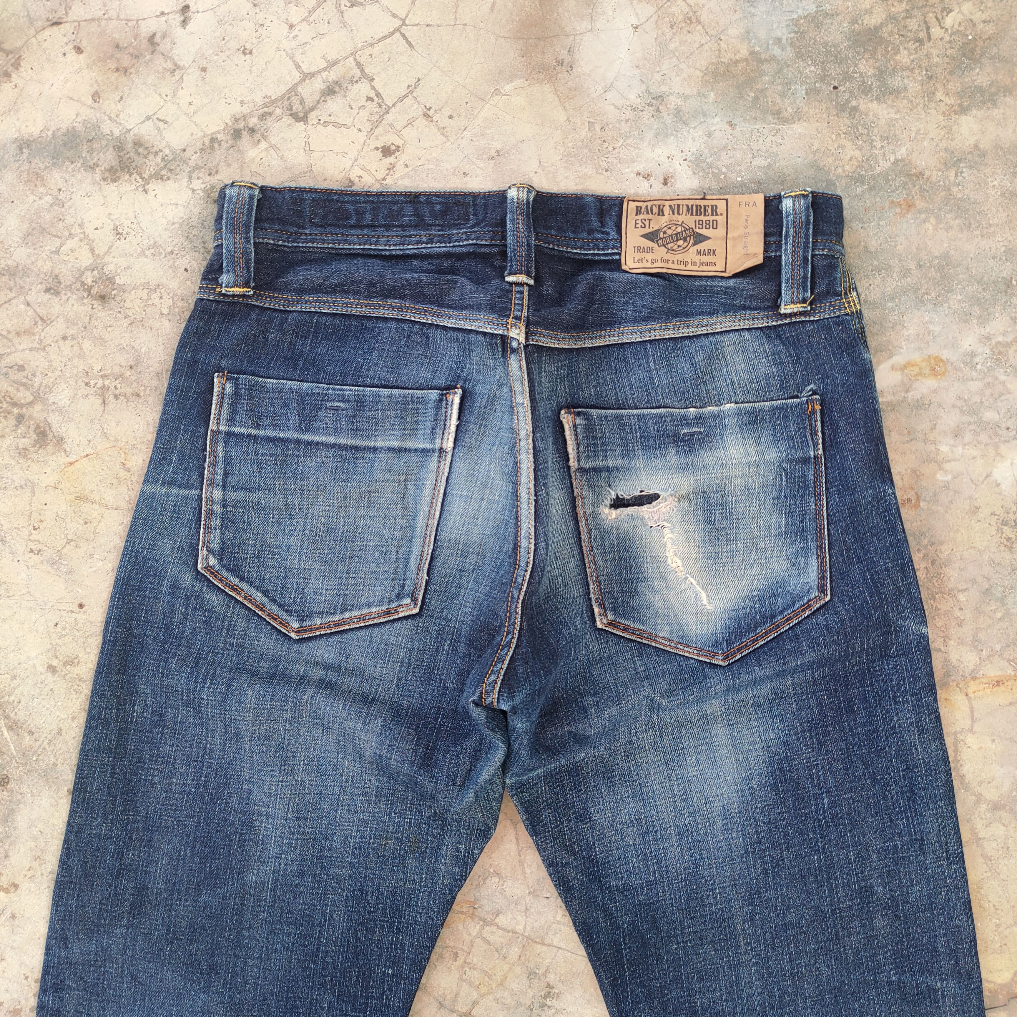 Jean W32 VINTAGE BACK NUMBER RIPPED FADED JEANS DENIM PANTS Size US 32 / EU 48 - 8 Thumbnail