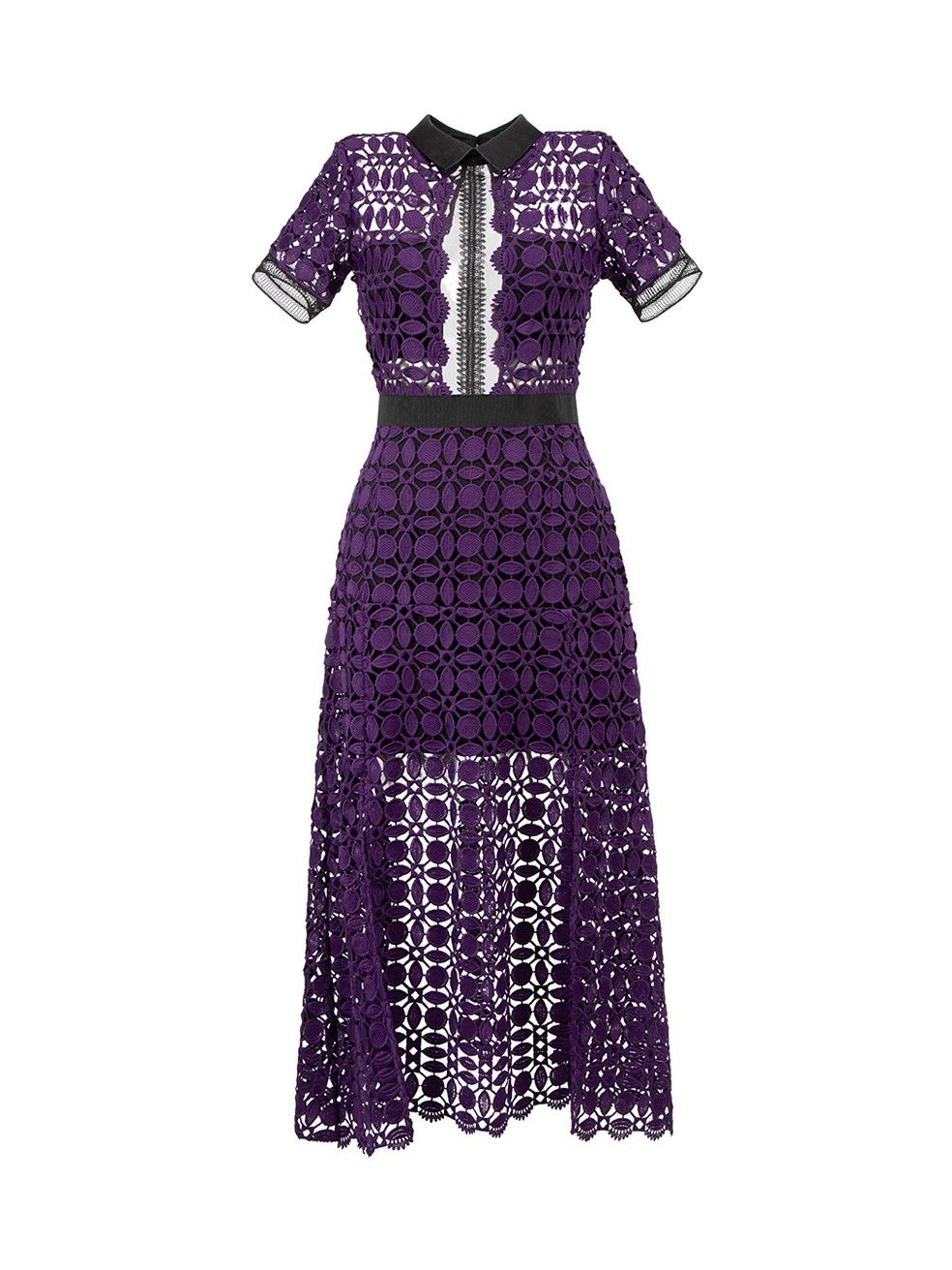 Self Portrait Purple Lace Short Sleeve Midi Dress Grailed 6614