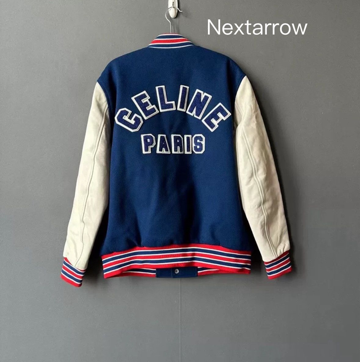 Celine Celine blue and white leather sleeves wool baseball jersey Size US M / EU 48-50 / 2 - 2 Thumbnail