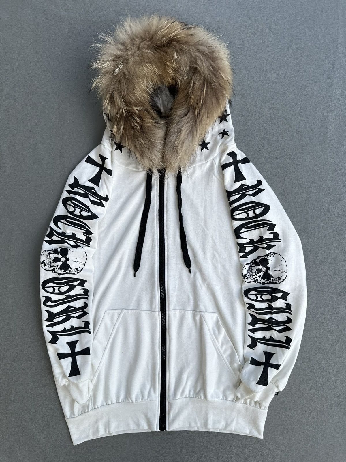 20471120 ROCK GIRL SKULL AND STARS BOXY ZIP FUR HOODIE LGB PUNK STYLE Size L / US 10 / IT 46 - 2 Thumbnail