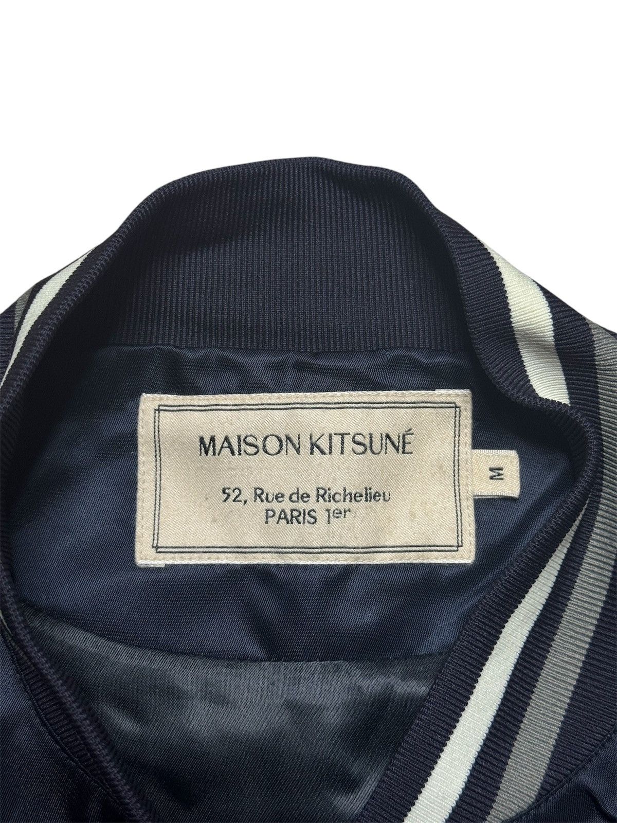 Japanese Brand × Maison Kitsune Maison Kitsune Navy Satin Teddy Bomber Jacket Size US M / EU 48-50 / 2 - 5 Thumbnail