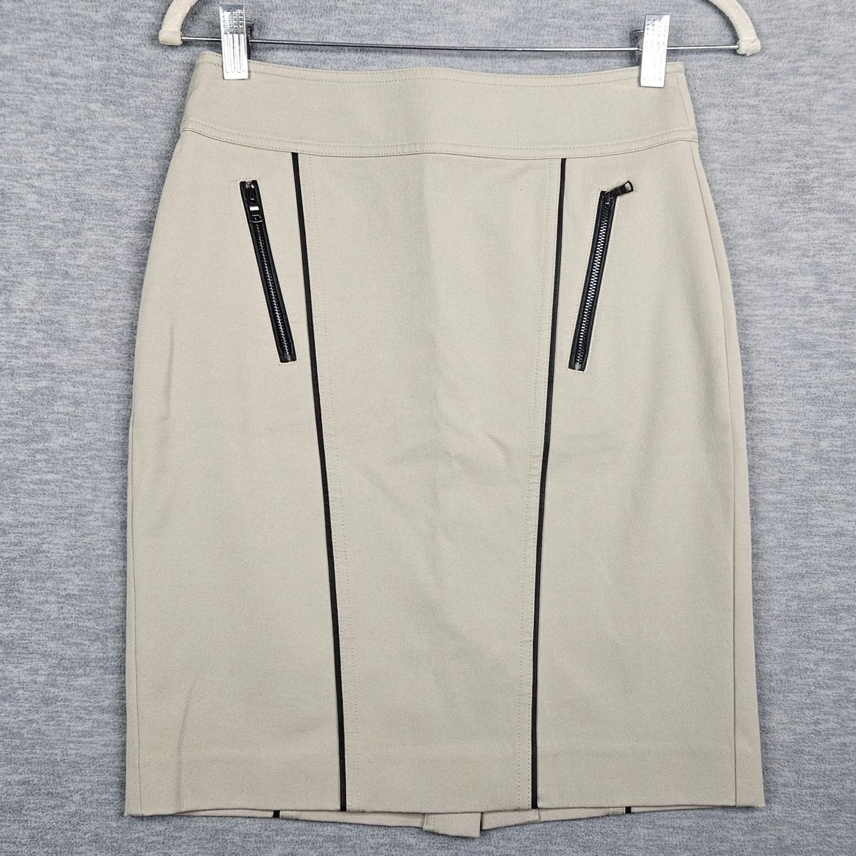 Ann Taylor Ann Taylor Beige Black Zipper Pockets Front Pencil Women's Skirt 0 Size 25" / US 0 / IT 36 - 2 Thumbnail