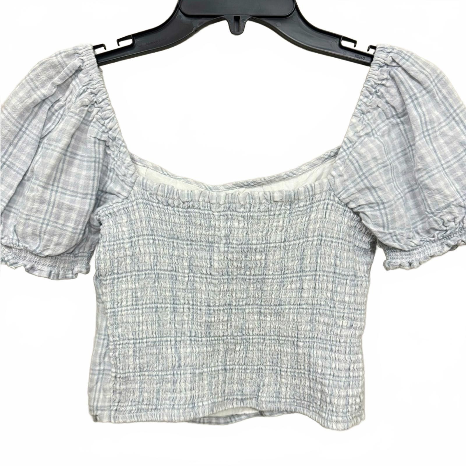 Abercrombie & Fitch Abercrombie & Fitch Blue Plaid Puff Sleeve Crop Top- Size S Size S / US 4 / IT 40 - 3 Thumbnail