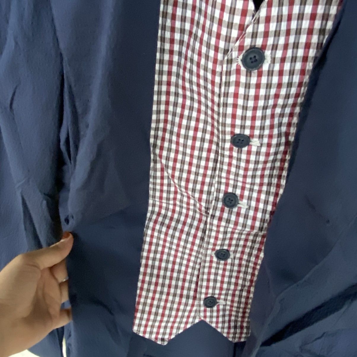 Other Vintage Navy Blue Blazer With Pink Checkered Lining Size L Size L / US 10 / IT 46 - 5 Thumbnail
