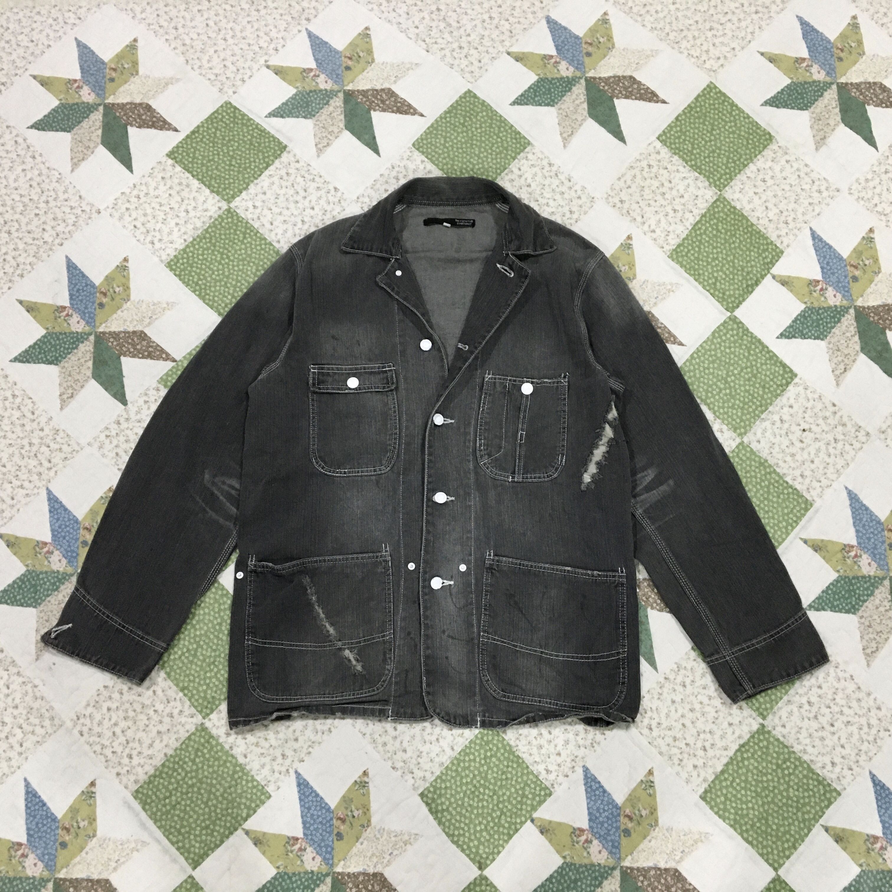 image of Denim Jacket x Distressed Denim Exhibitionist Denime Jacket in Grey, Women's (Size Medium)