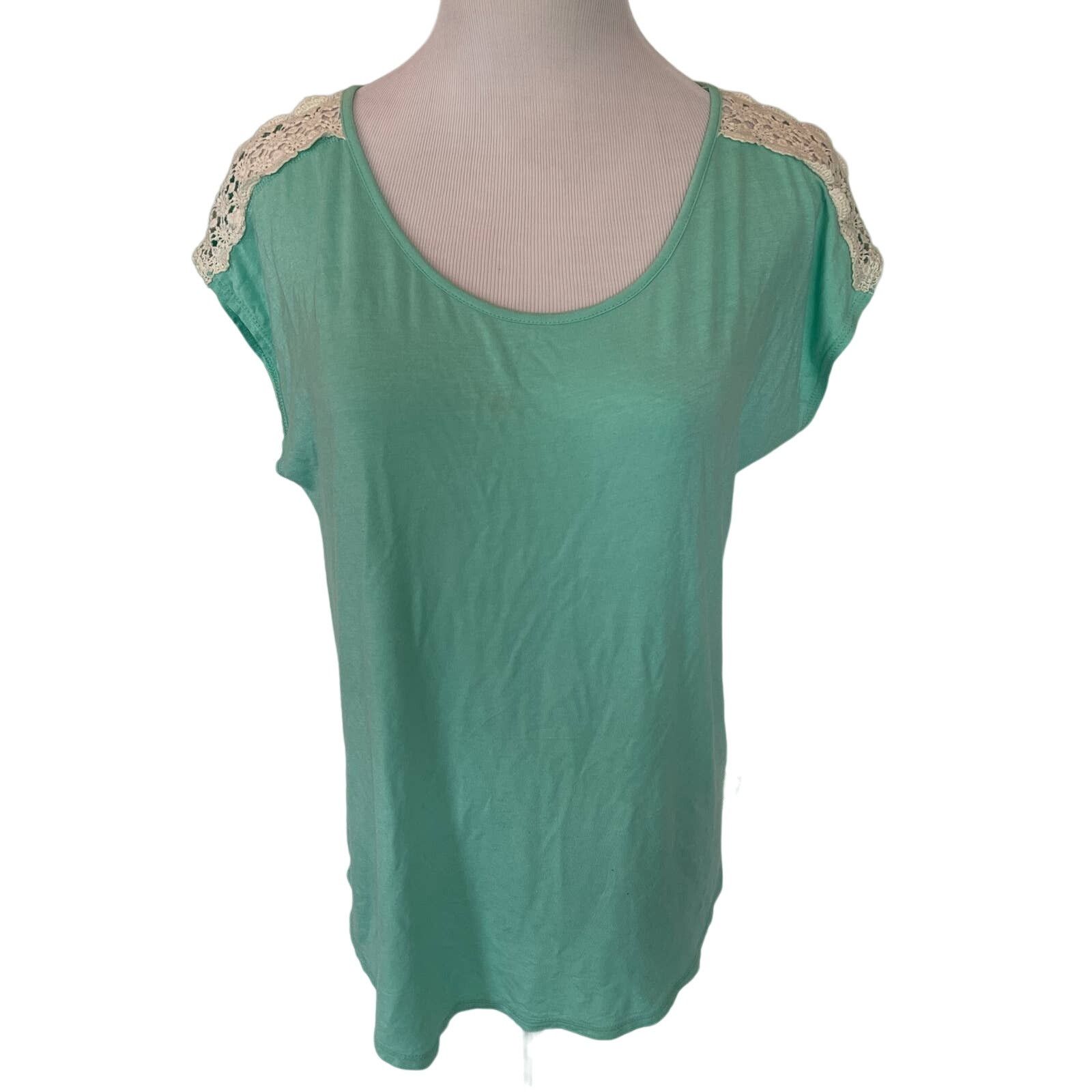 Other S Mint Green Short Sleeve Blouse Off White Lace Accent Trim Size S / US 4 / IT 40 - 5 Thumbnail
