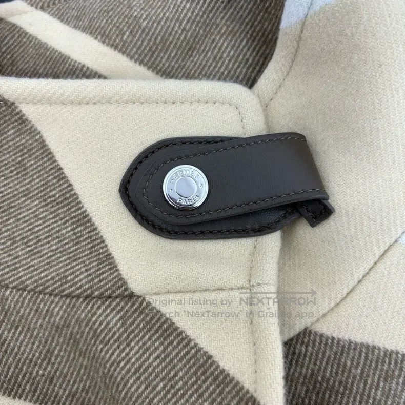 Hermes Beige Geometric Pattern Belted Wool Coat