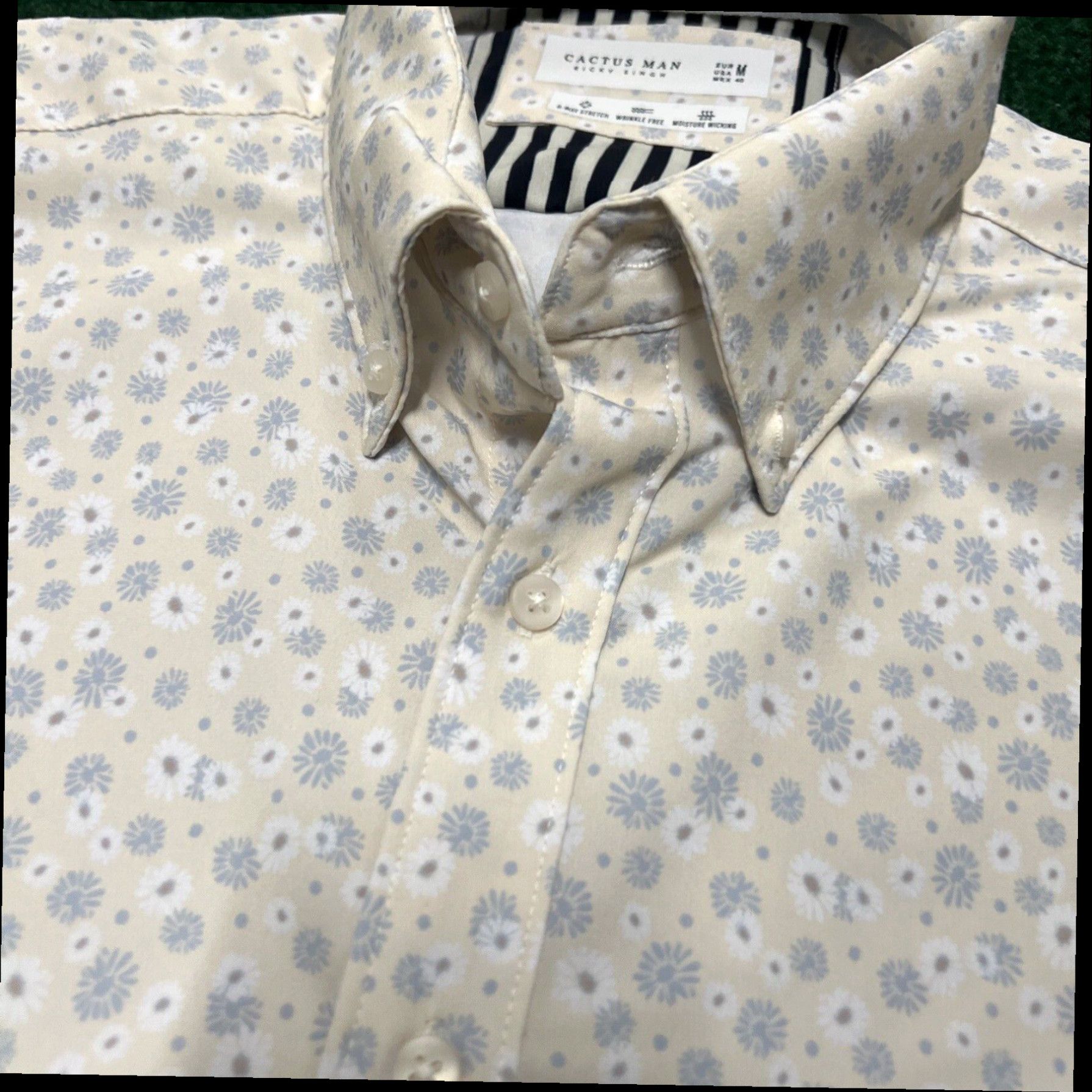 Vintage Cactus Man Ricky Singh Shirt Mens Medium Slim Fit Spotted Flowers Beige Yellow Size US M / EU 48-50 / 2 - 4 Thumbnail