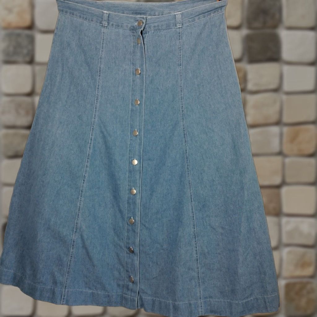 Denime VINTAGE Denim Republic Women's Long Chambray Skirt L Blue A-Line Casual Modest 90s Size 36" / US 14 / IT 50 - 1 Thumbnail