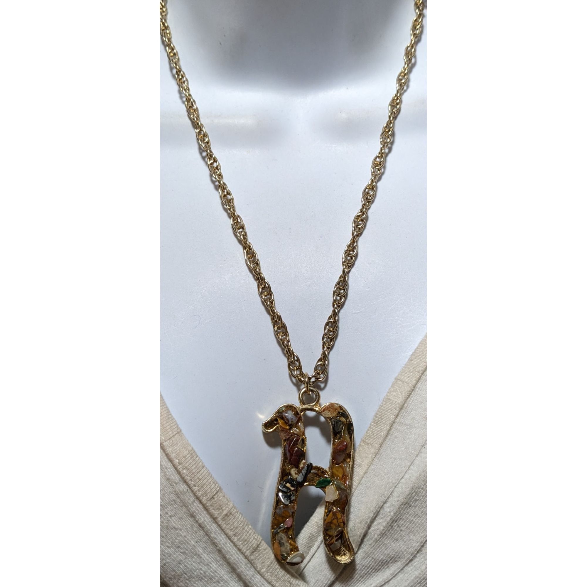 Other Gemstone Chip H Initial Pendant Necklace Size ONE SIZE - 7 Thumbnail