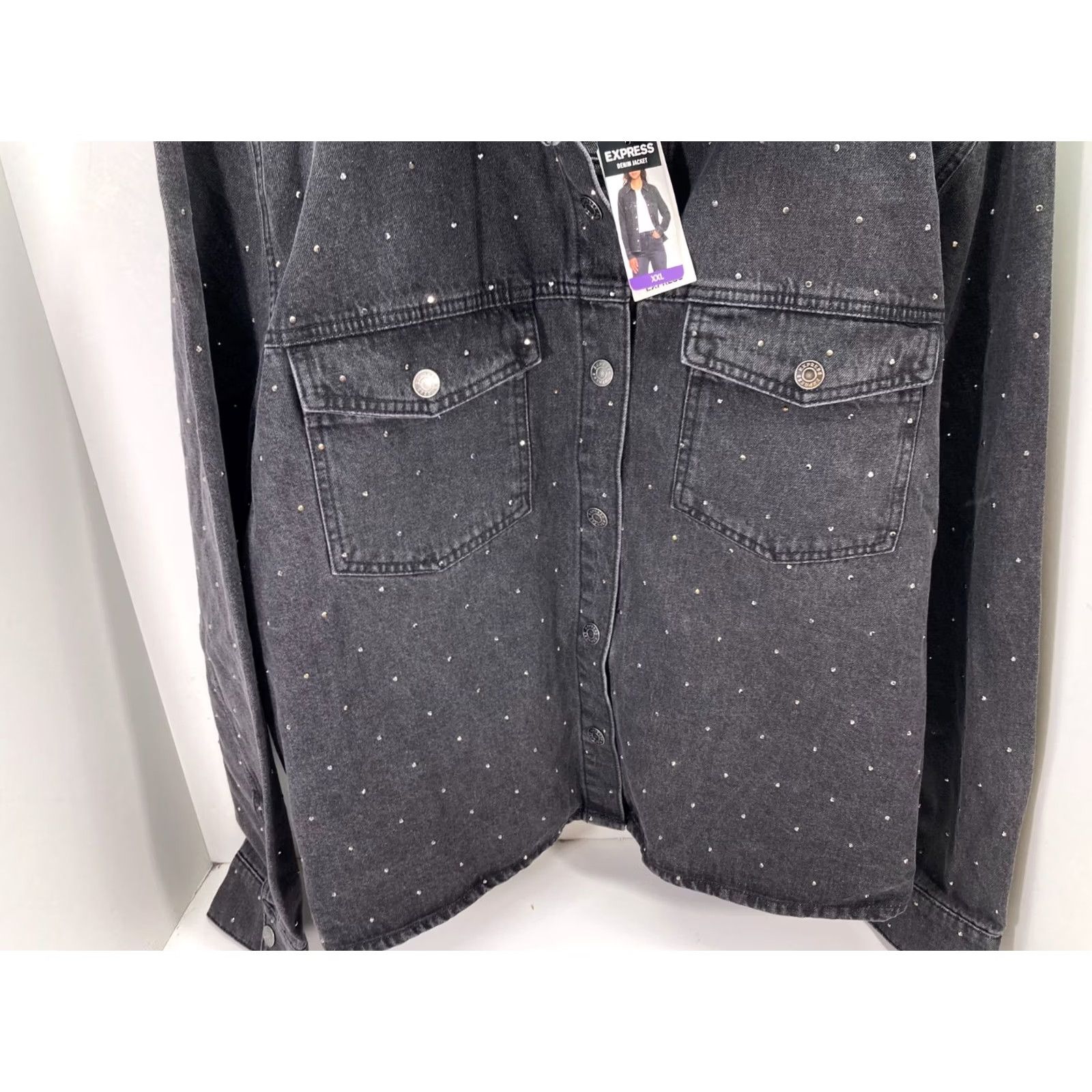 Express VINTAGE Express Jeans Denim Jacket Womens 2XL Black Snap Front Rhinestone Western NWT Size 40" / US 18 - 5 Thumbnail