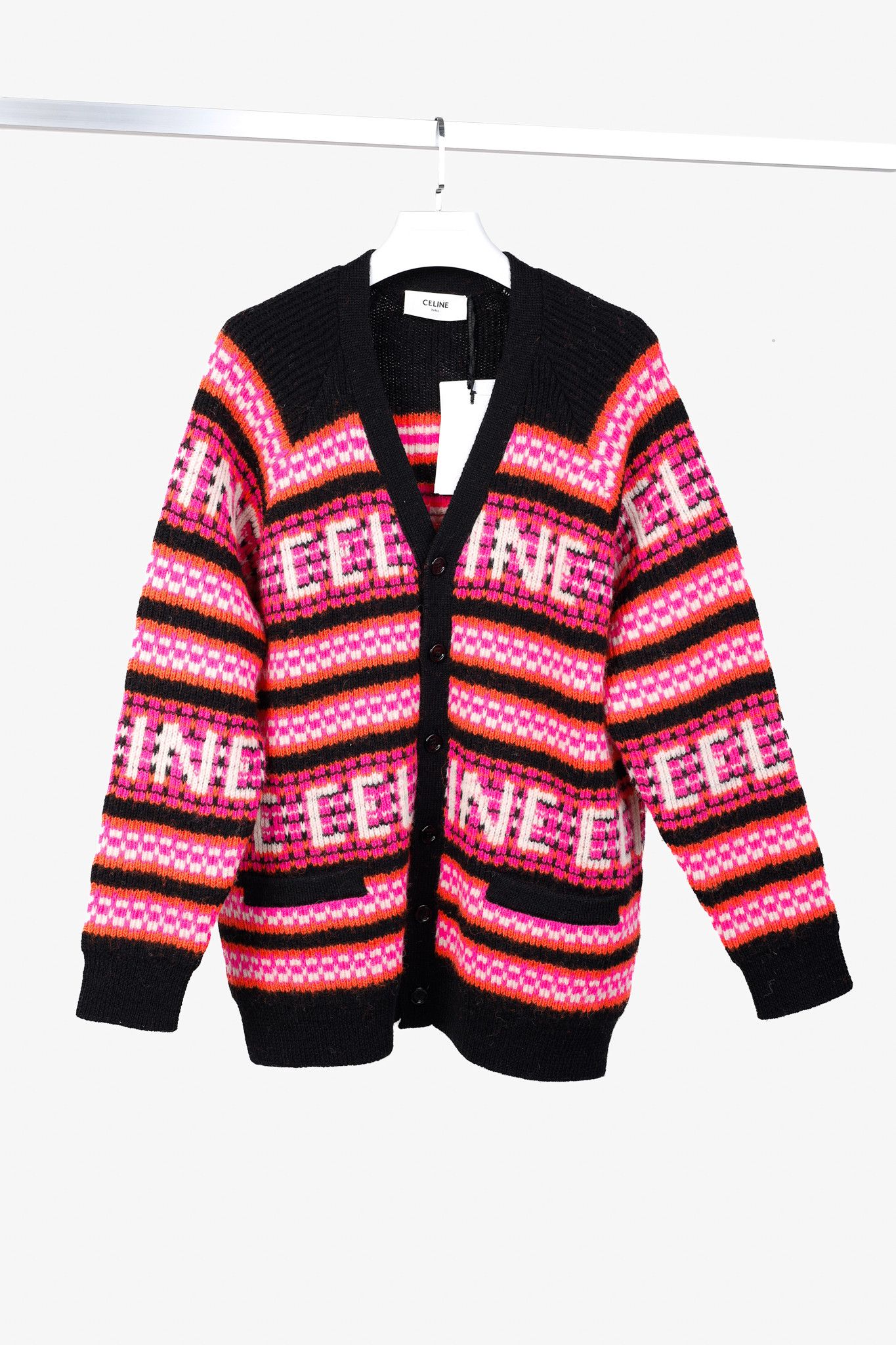 Celine Celine Pink Striped Jacquard-Knit Wool Ski Cardigan Size US S / EU 44-46 / 1 - 1 Thumbnail