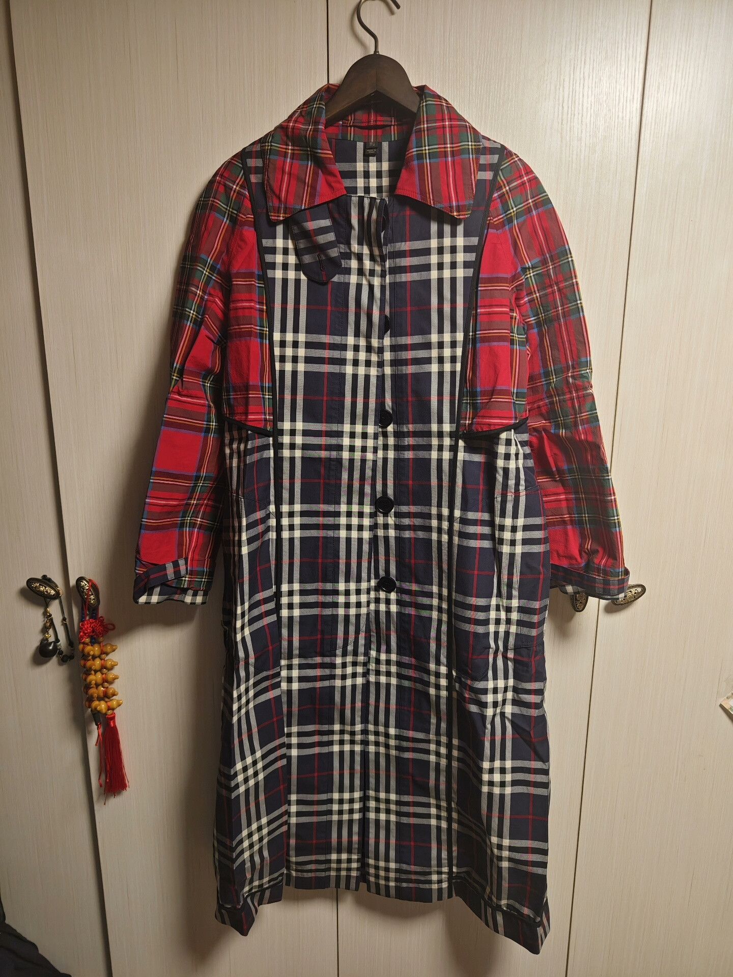 Burberry burberry red and blue check trench coat Size S / US 4 / IT 40 - 1 Thumbnail