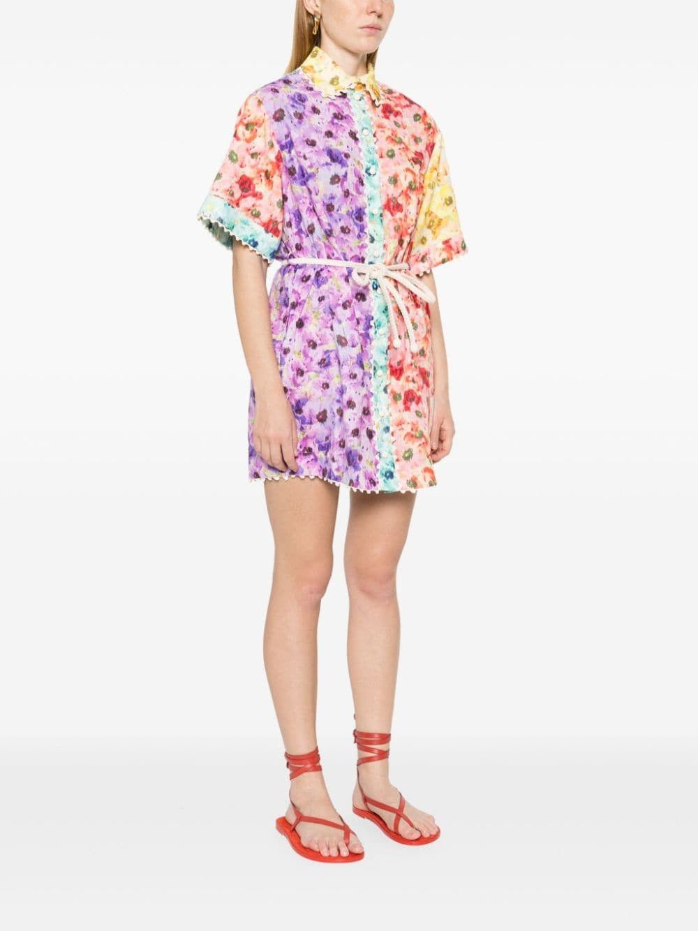 Zimmermann oc11z0525 Floral Print Shirt Mini Dress in Multicolor Size S / US 4 / IT 40 - 3 Thumbnail