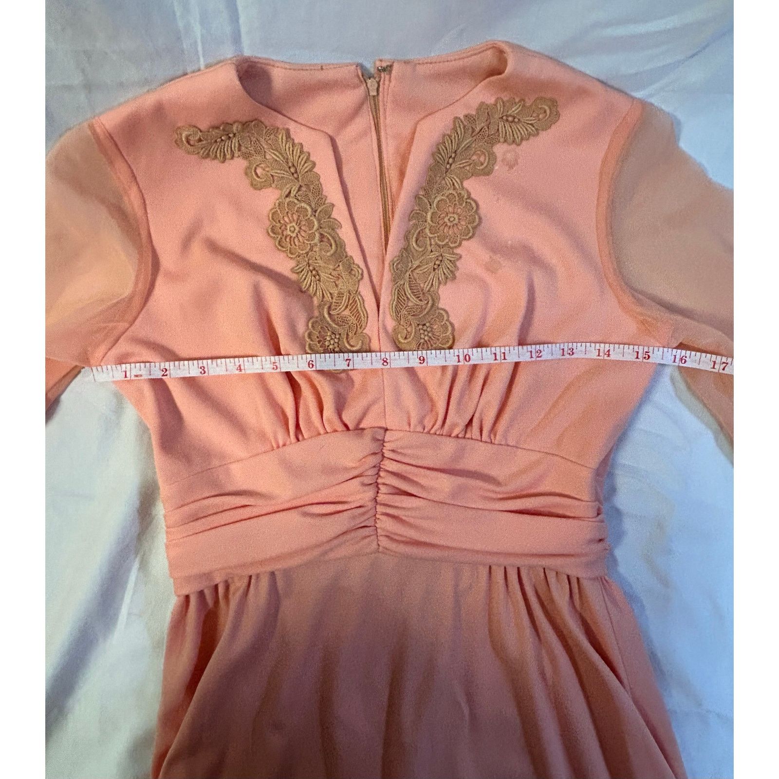 Other Peachy Vintage Elegance - Timeless Sheer Sleeve Gown Size 0 Size XS / US 0-2 / IT 36-38 - 4 Thumbnail