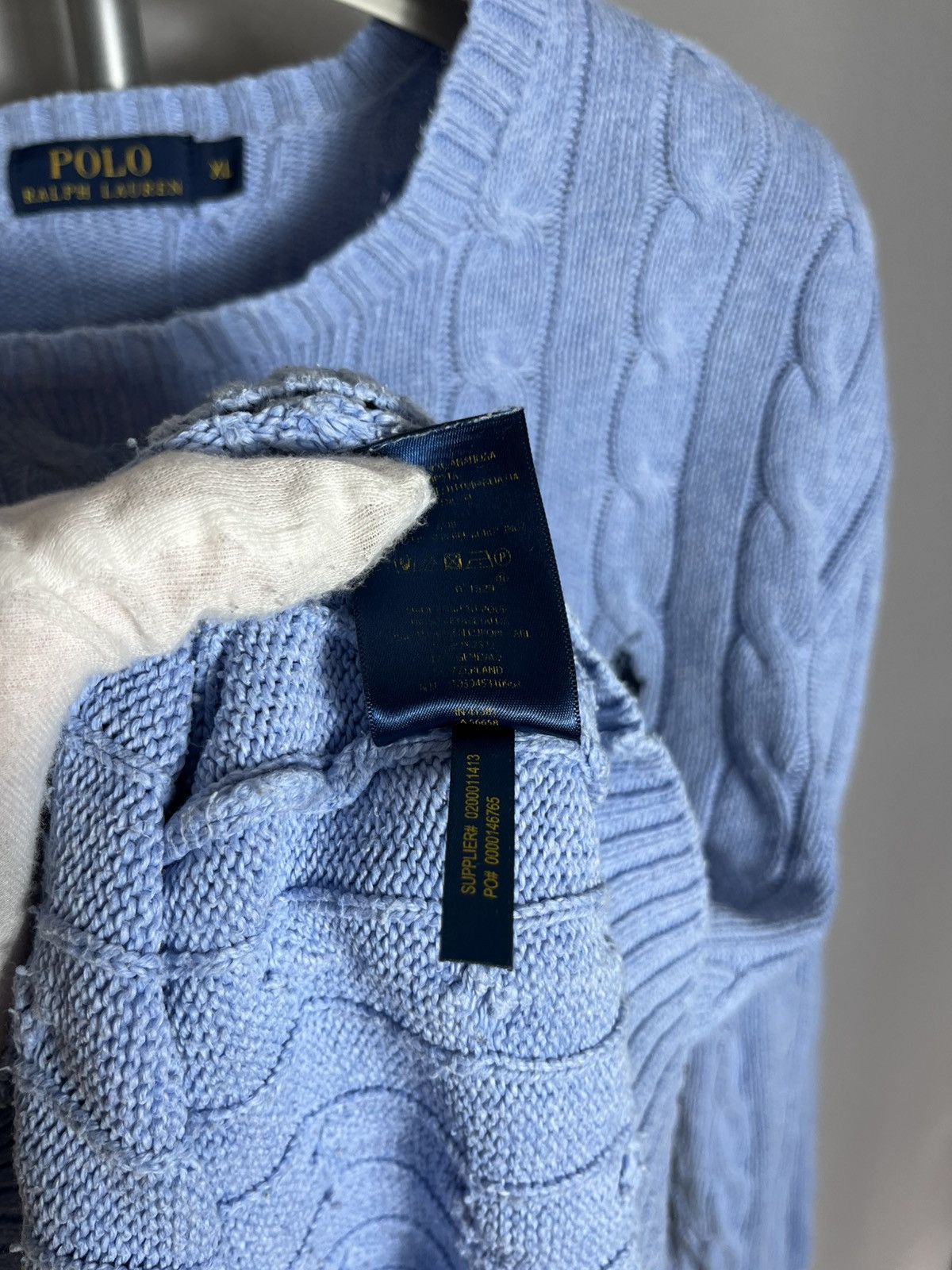 Polo Ralph Lauren Polo Ralph Lauren Cable Knit Crewneck Blue Cotton Pullover Size US XL / EU 56 / 4 - 7 Thumbnail
