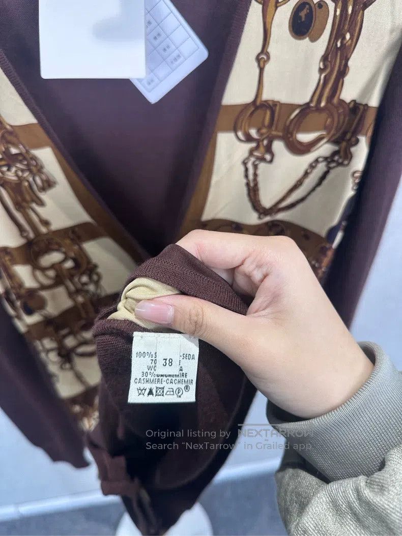 Hermes Hermes Red Brown Patchwork Knit Open Cardigan Size XS / US 0-2 / IT 36-38 - 4 Thumbnail