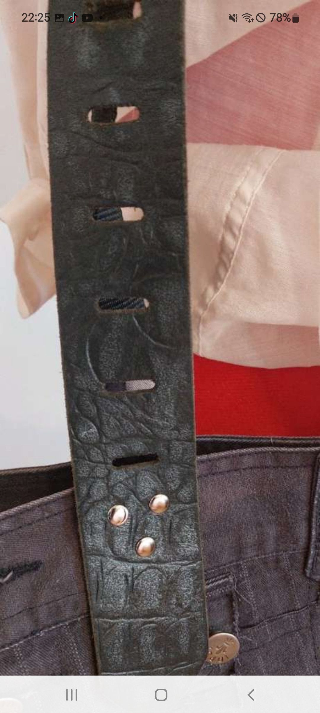 Handmade Upcycled Denim Jacket Tote with Leather Belt Straps Size ONE SIZE - 9 Thumbnail