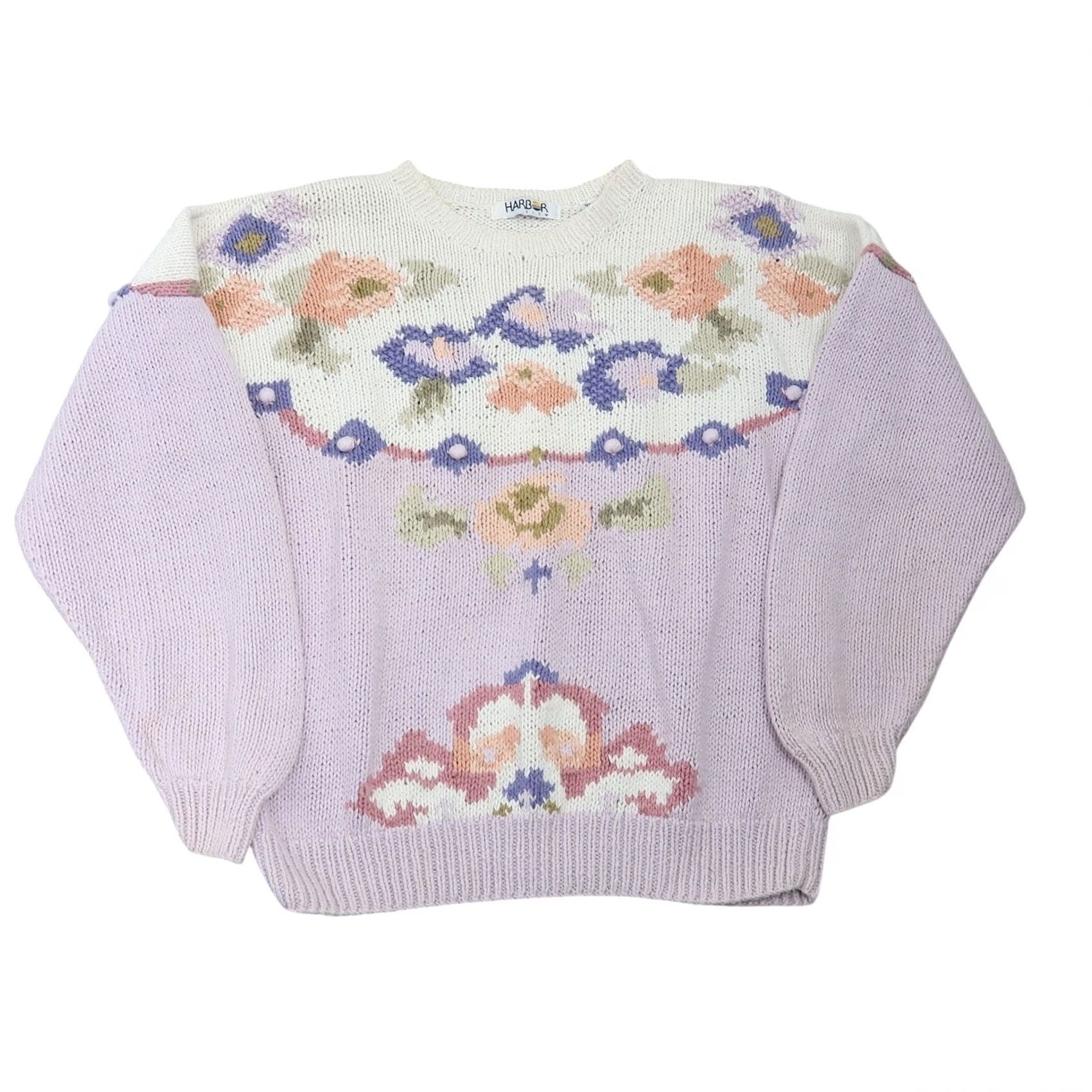 Vintage VINTAGE 90s Harbor View floral sweater M Crew Neck Pullover Knit Cotton Ramie Women Purple Lavender Cream Long Sleeve 90s Size M / US 6-8 / IT 42-44 - 5 Thumbnail