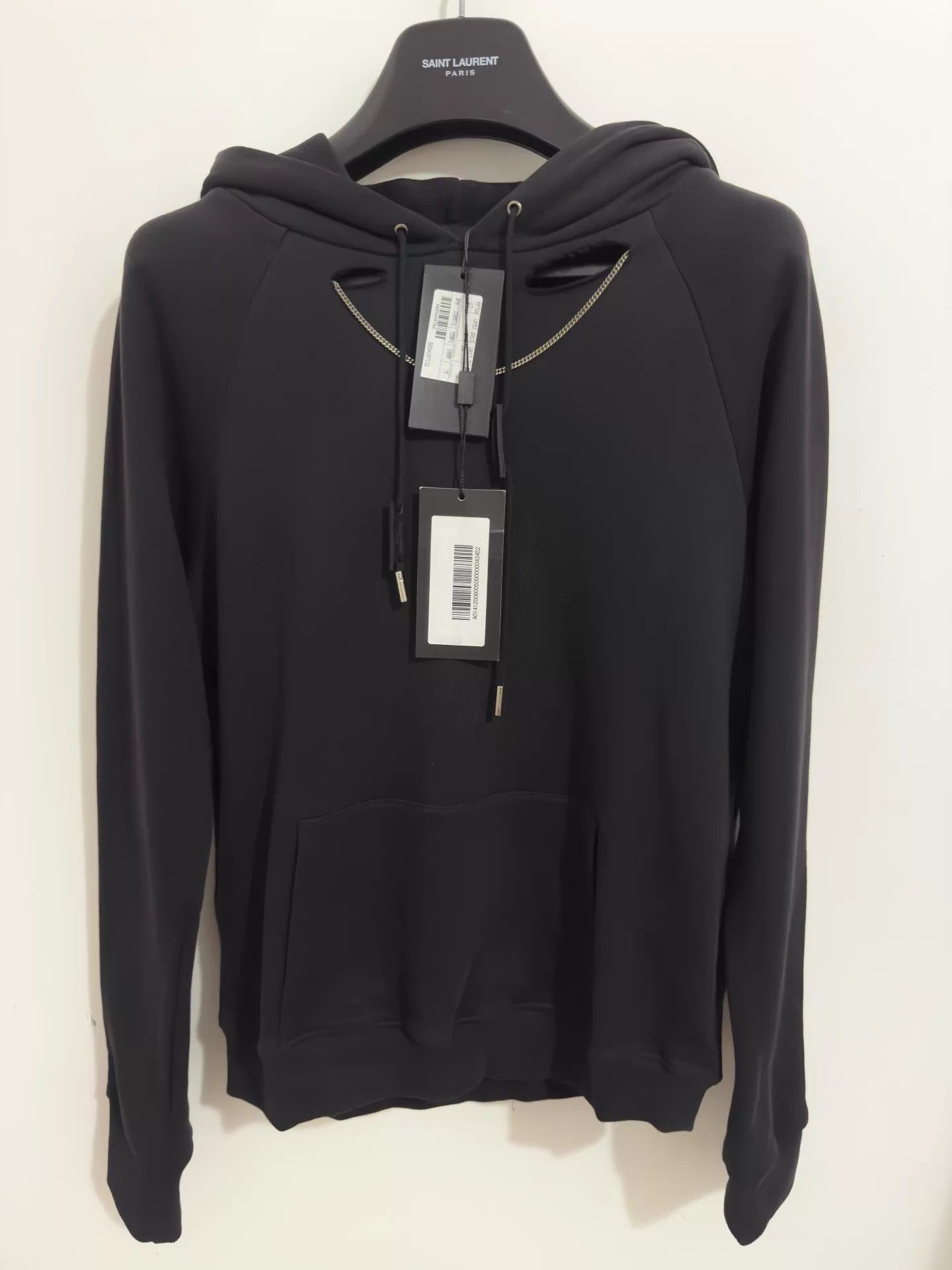 Saint Laurent Paris Black Hoodie with Chain Detail and Kangaroo Pocket Size US S / EU 44-46 / 1 - 1 Thumbnail