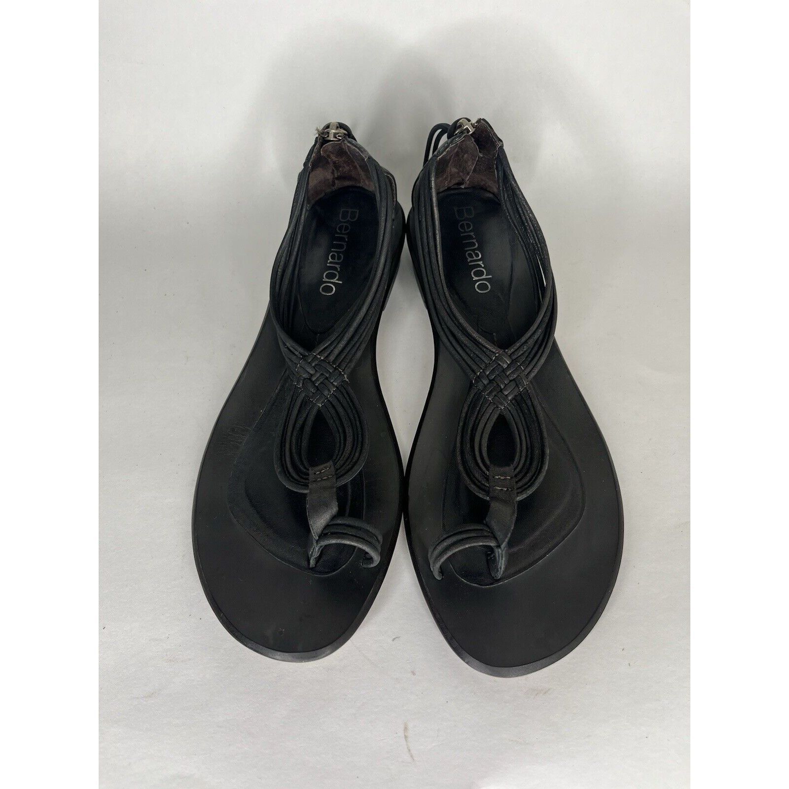 Other Bernardo Black Leather Toe Post Back Zipper Heel Sandals Wom Size US 8.5 / IT 38.5 - 12 Thumbnail