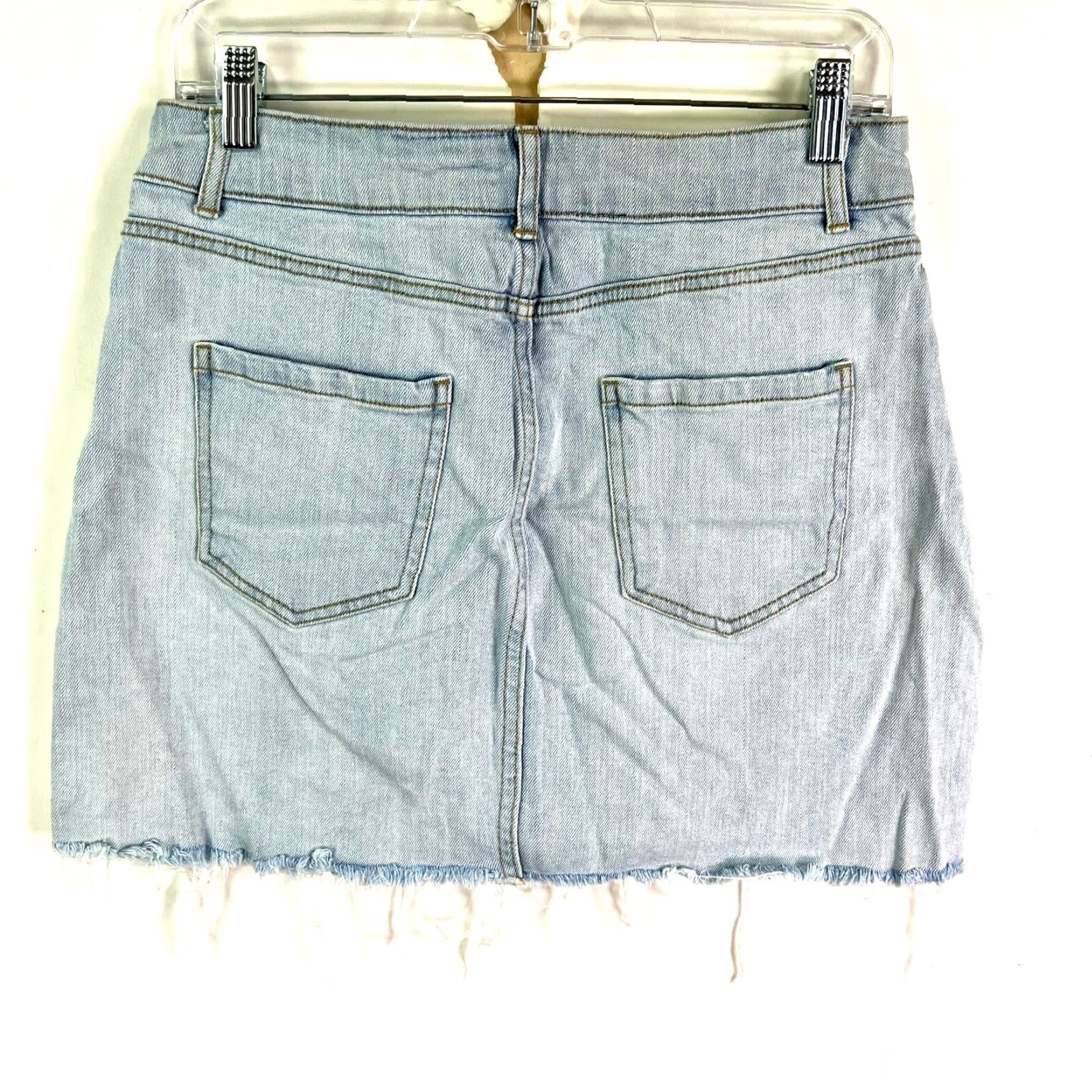 Vintage Wild Fable Denim Jean Mini Skirt Womens Size 8 Blue 30X16 Fringe Distressed Size 30" / US 8 / IT 44 - 2 Thumbnail
