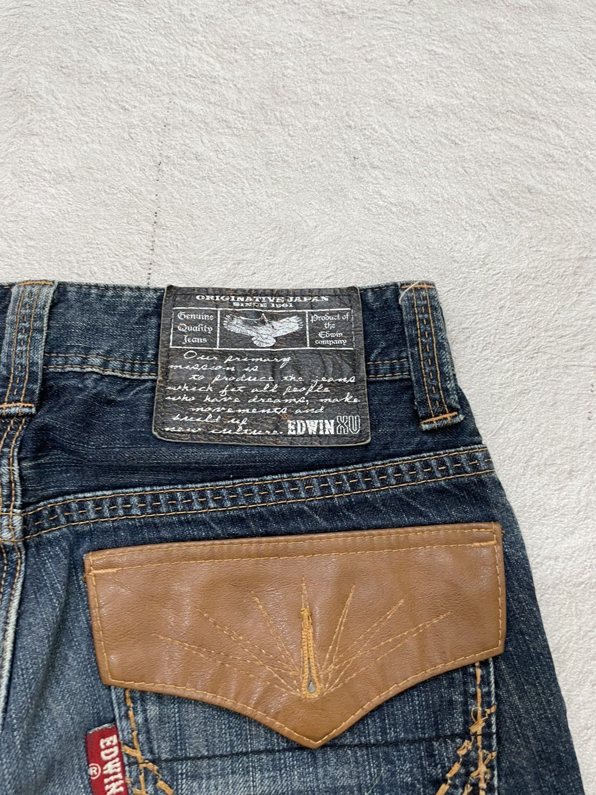 Japanese Brand 2000s Edwin Jorts Raw Denim Mudwash Ripped Jeans Y2K LGB Size US 29 - 8 Thumbnail