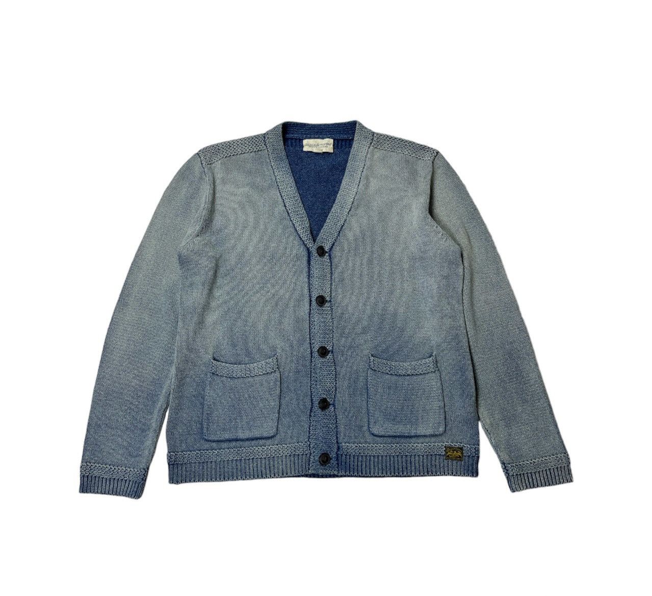 image of Vintage Polo Ralph Laurent Knit Y2K Washed Cardigan Sweater in Washed Blue, Men's (Size XL)