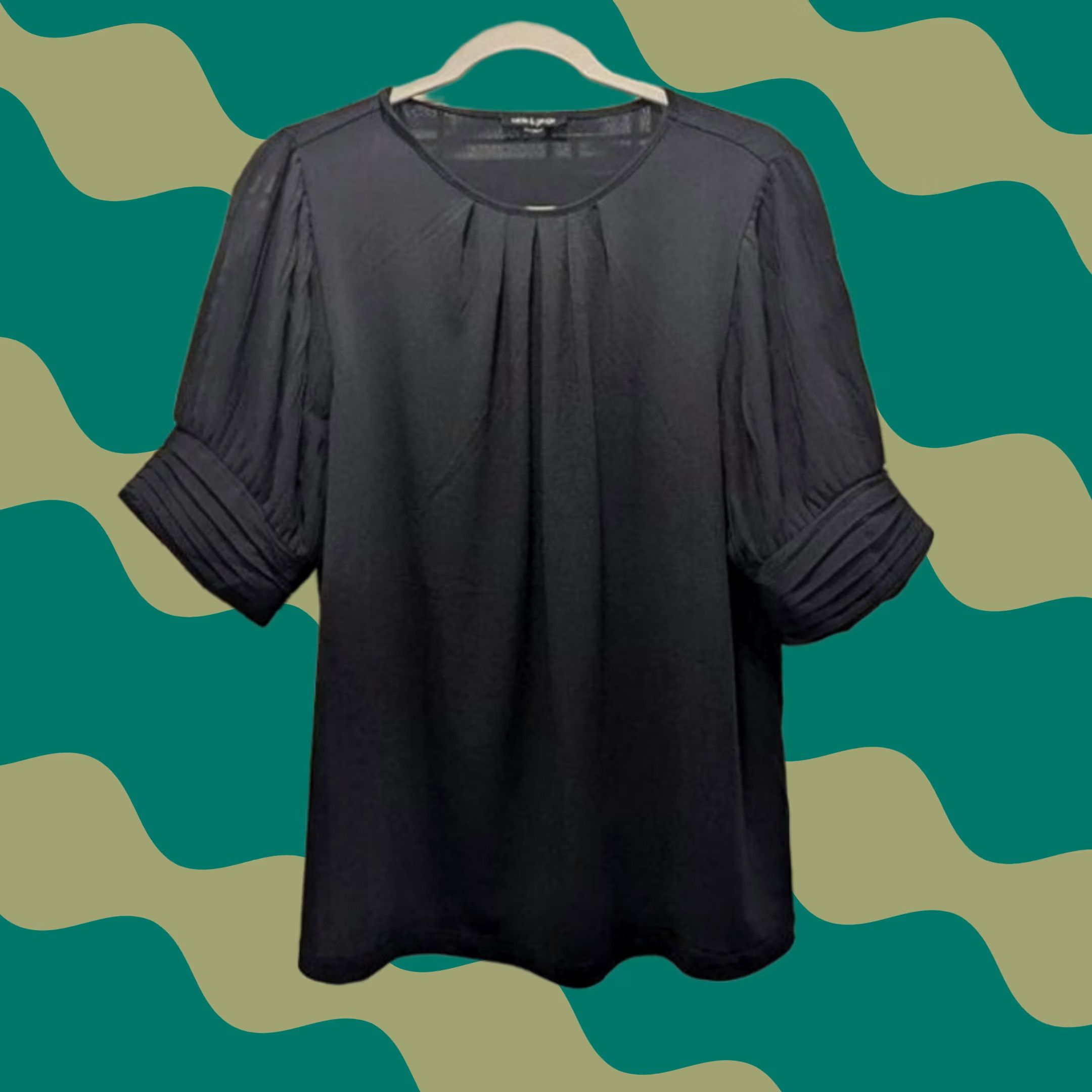 Vintage Cable & Gauge Short Sleeve Blouse Women L Black Round Neck Solid Vintage No Size L / US 10 / IT 46 - 1 Thumbnail