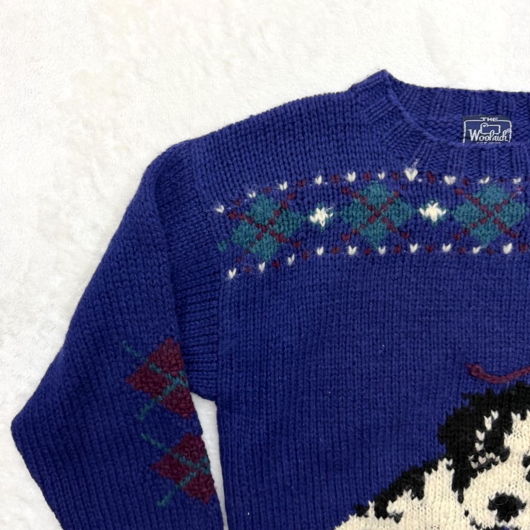 Vintage Woolrich Sweater Womens Medium Blue Dog Boot Graphic Argyle Pullover Knit Size M / US 6-8 / IT 42-44 - 6 Thumbnail