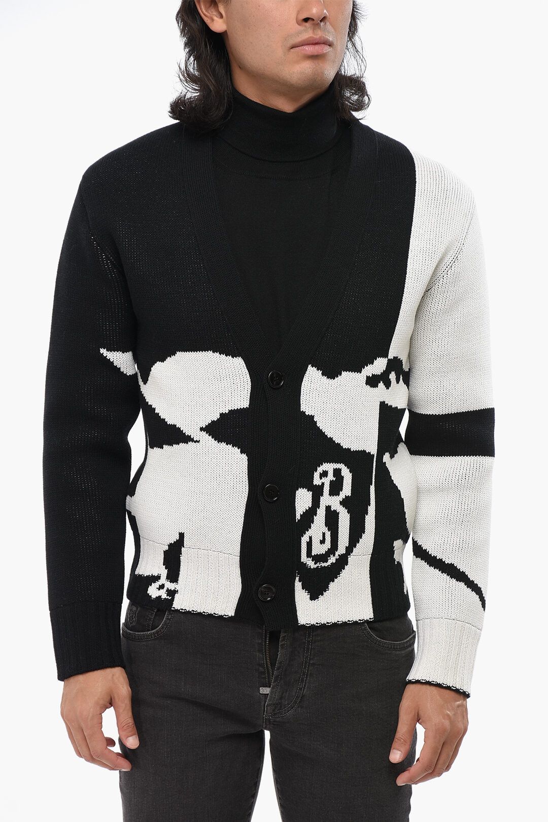 Burberry og1mm1125 V-neck Two Tone Wool Cardigan in Black/White Size US XS / EU 42 / 0 - 1 Thumbnail