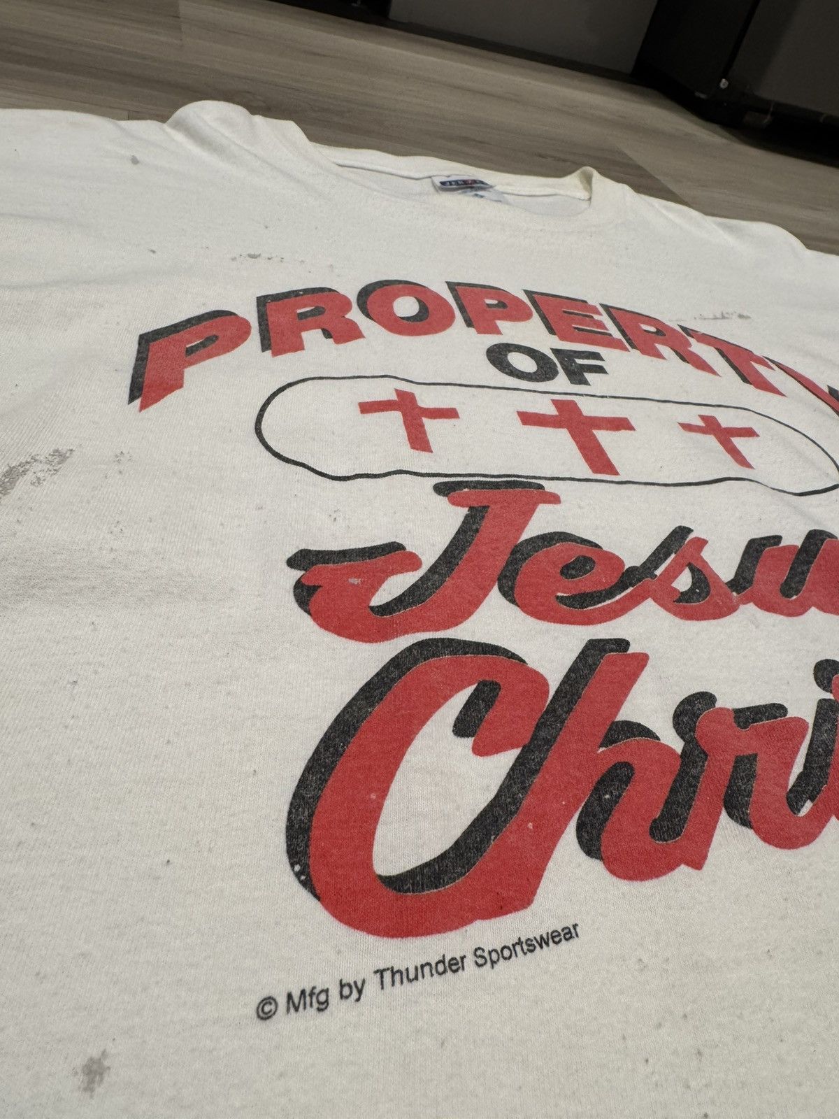 basketcase gallery Vintage Property of Jesus Christ Tee Cross Gothic Script XL Size US XL / EU 56 / 4 - 3 Thumbnail