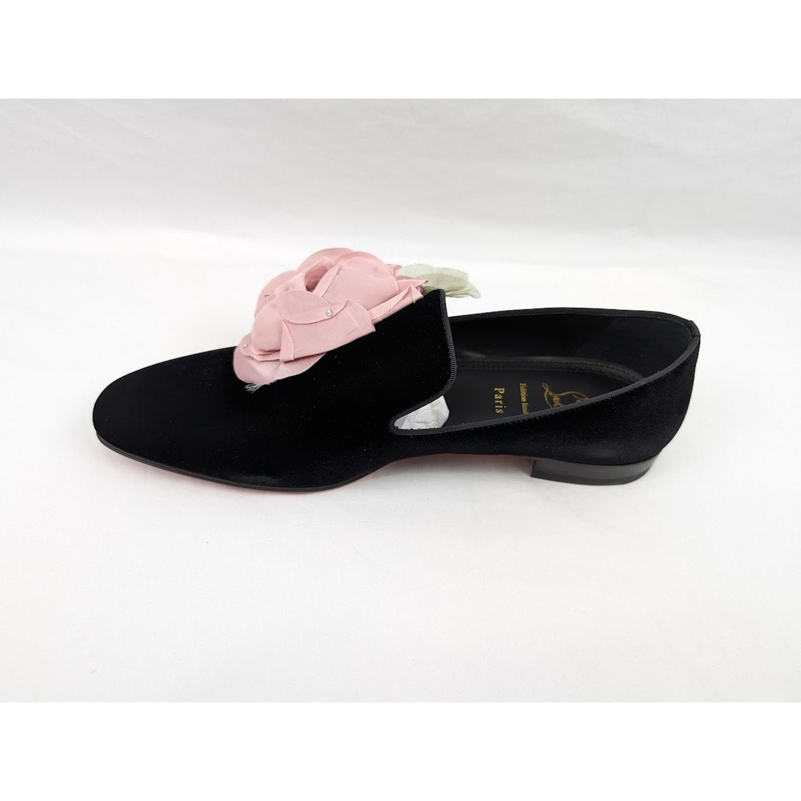 Christian Louboutin o1rshd1 Velvet Dandyflor Flat in Black/Rose Size US 11 / EU 44 - 9 Thumbnail