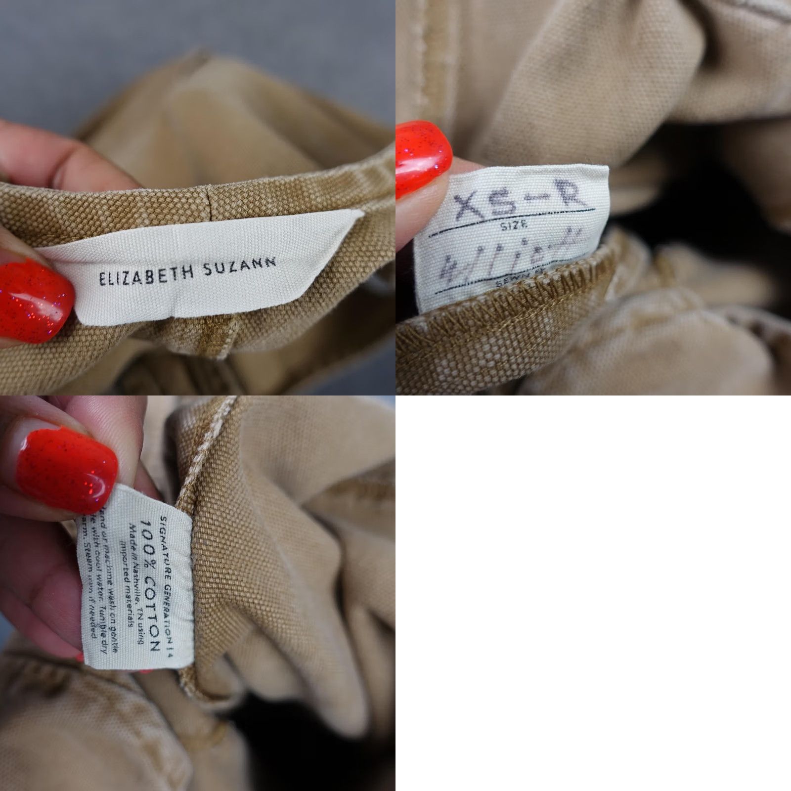 Vintage Elizabeth Suzann Jumpsuit Womens XS Brown Cropped Utility Overalls Pockets Farm Sleeveless Twill 100% Cotton Size 26" / US 2 / IT 38 - 9 Thumbnail