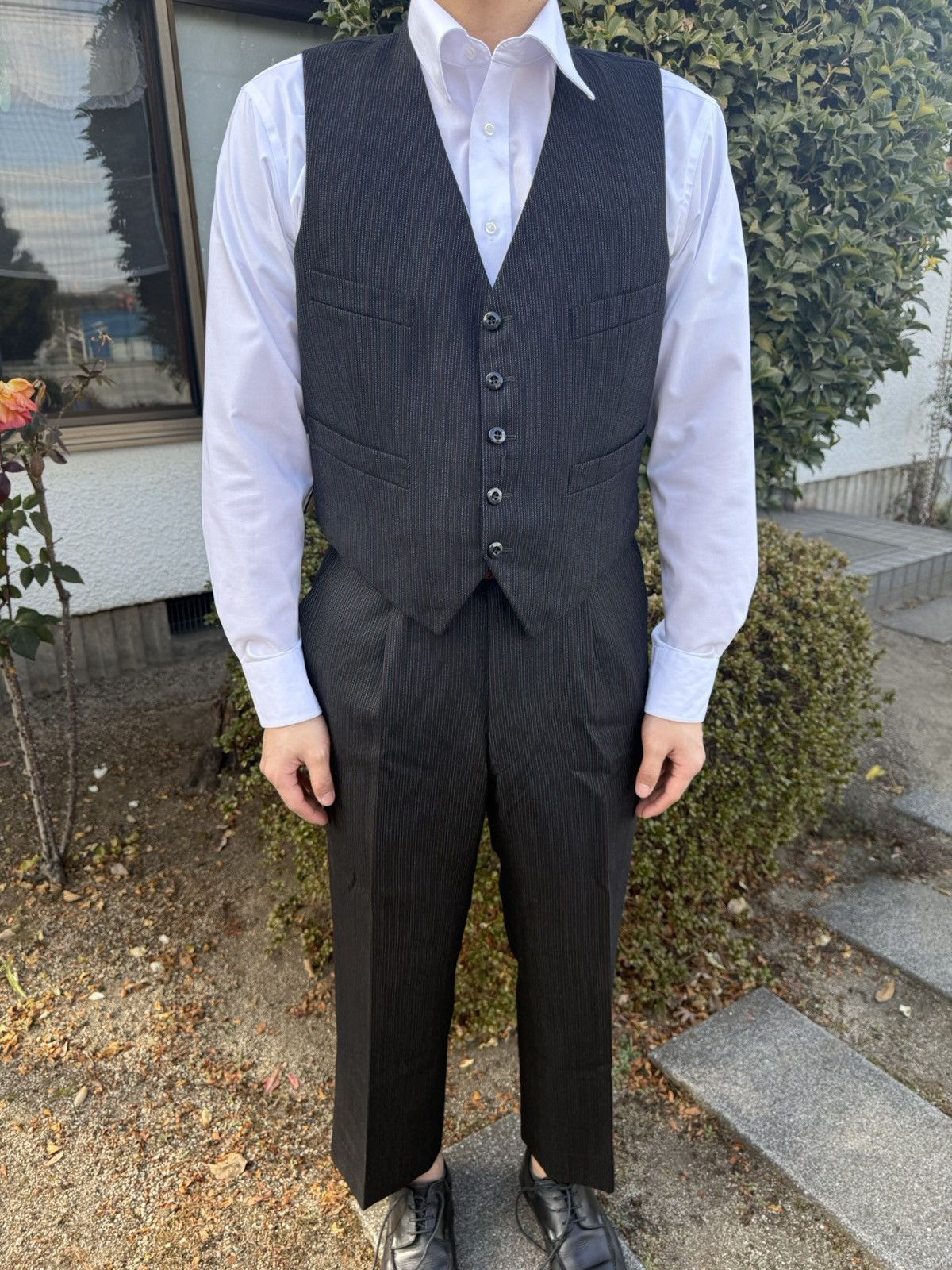 Other Vintage REFINE SUPER ALL WOOLBlueGrey Pinstripe 3-Piece Suit Size 42R - 3 Thumbnail