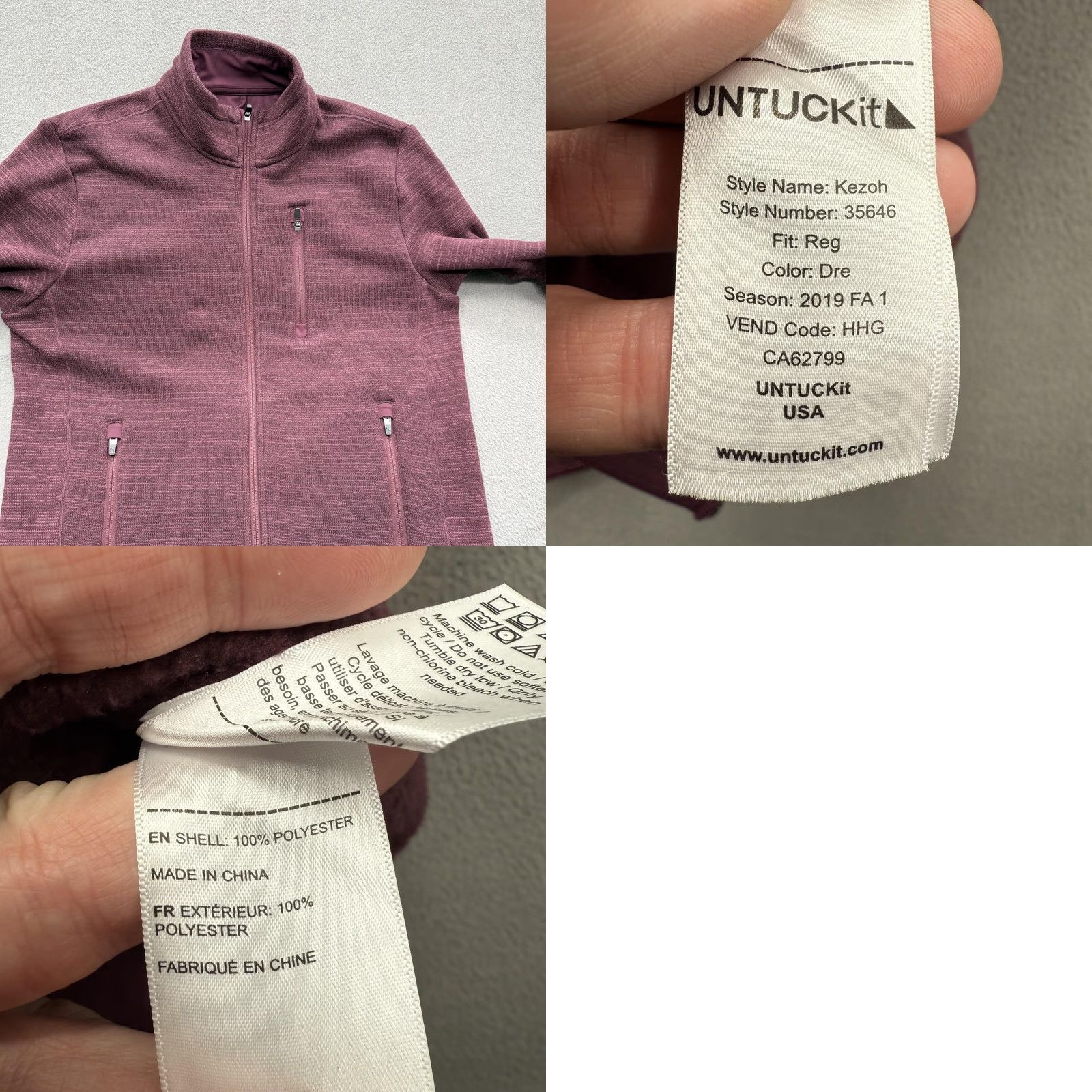 UNTUCKit UNTUCKit Kezoh Jacket Mens L Purple Full Zip Fleece Polyester Casual Size US L / EU 52-54 / 3 - 8 Thumbnail