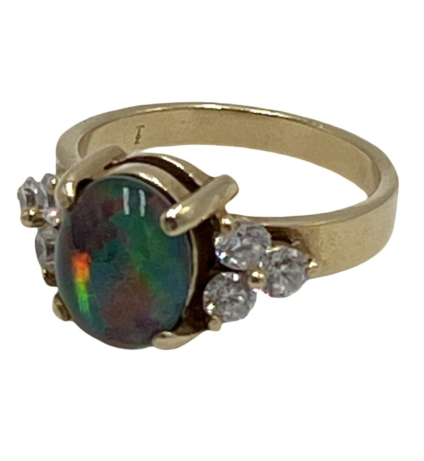 Other Black Opal Cabuchon & Cubic Zirconia 14K Gold Ring Size 6.75 Size ONE SIZE - 2 Thumbnail