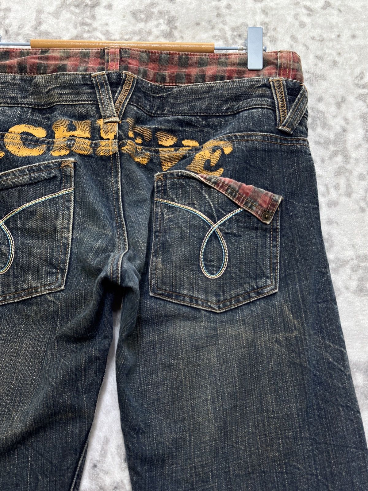 Japanese Brand Colza Y2K Double Waist Distressed Printed back Denim Jeans Size US 31 - 10 Thumbnail