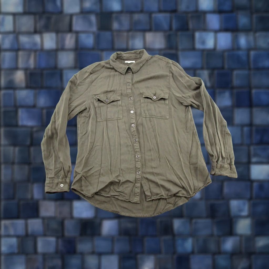 Vintage Maurices Button-Up Shirt L Olive Army Military Green 100% Viscose Long Sleeve Button-Up Women Casual Fall Spring Summer Size L / US 10 / IT 46 - 1 Thumbnail