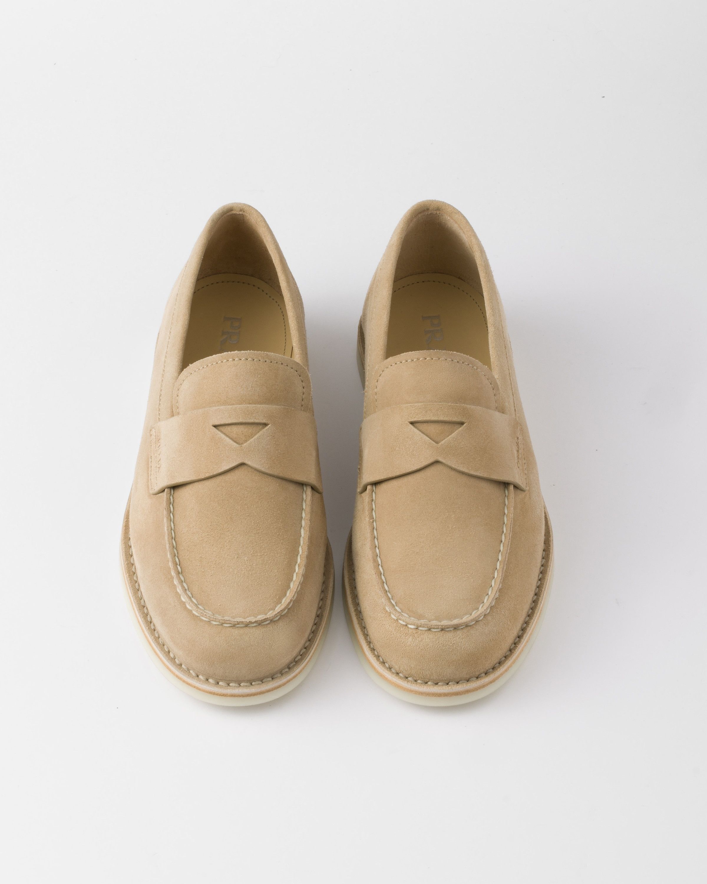 Prada o1bcso1str1025 Bleached Suede Loafers in Beige Size US 10 / EU 43 - 3 Thumbnail