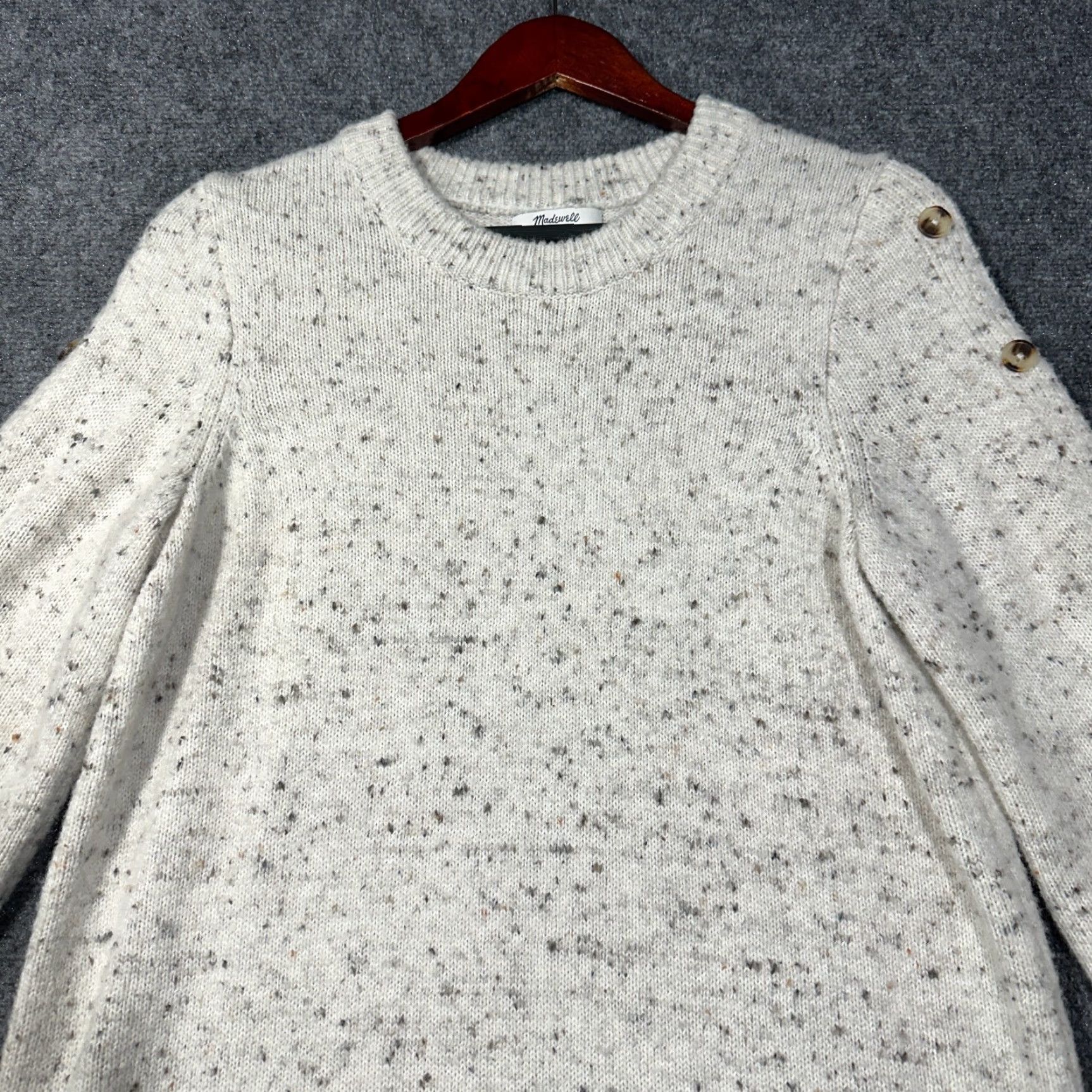 Madewell Madewell Button Sleeve Sweater Dress Knit Cream Speckled H3614 Large Beige Women Cardigan Dress Knit Size L / US 10 / IT 46 - 5 Thumbnail