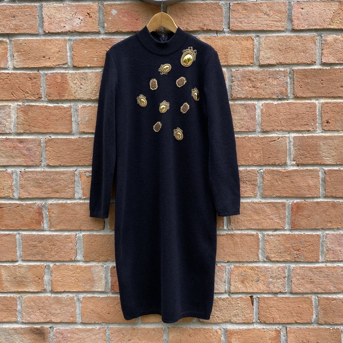 Dior Vintage Christian Dior Black Wool Dress Gold Embellishments Size M / US 6-8 / IT 42-44 - 25 Thumbnail
