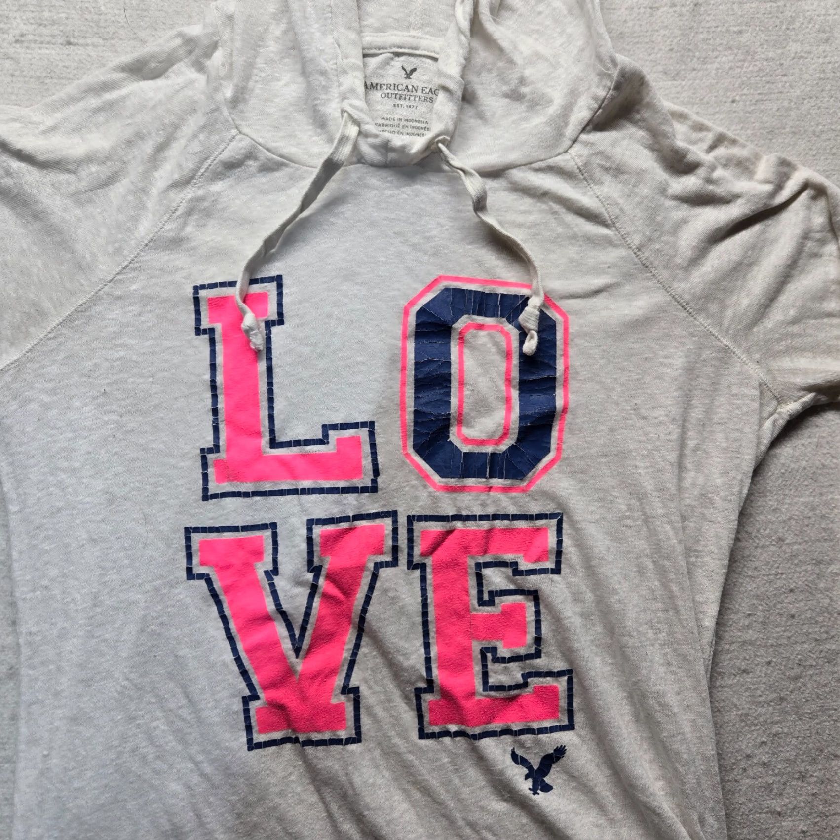 American Eagle Outfitters American Eagle Love White Hooded Tee T-Shirt Long Sleeve Adult Women's M Medium Size M / US 6-8 / IT 42-44 - 2 Thumbnail
