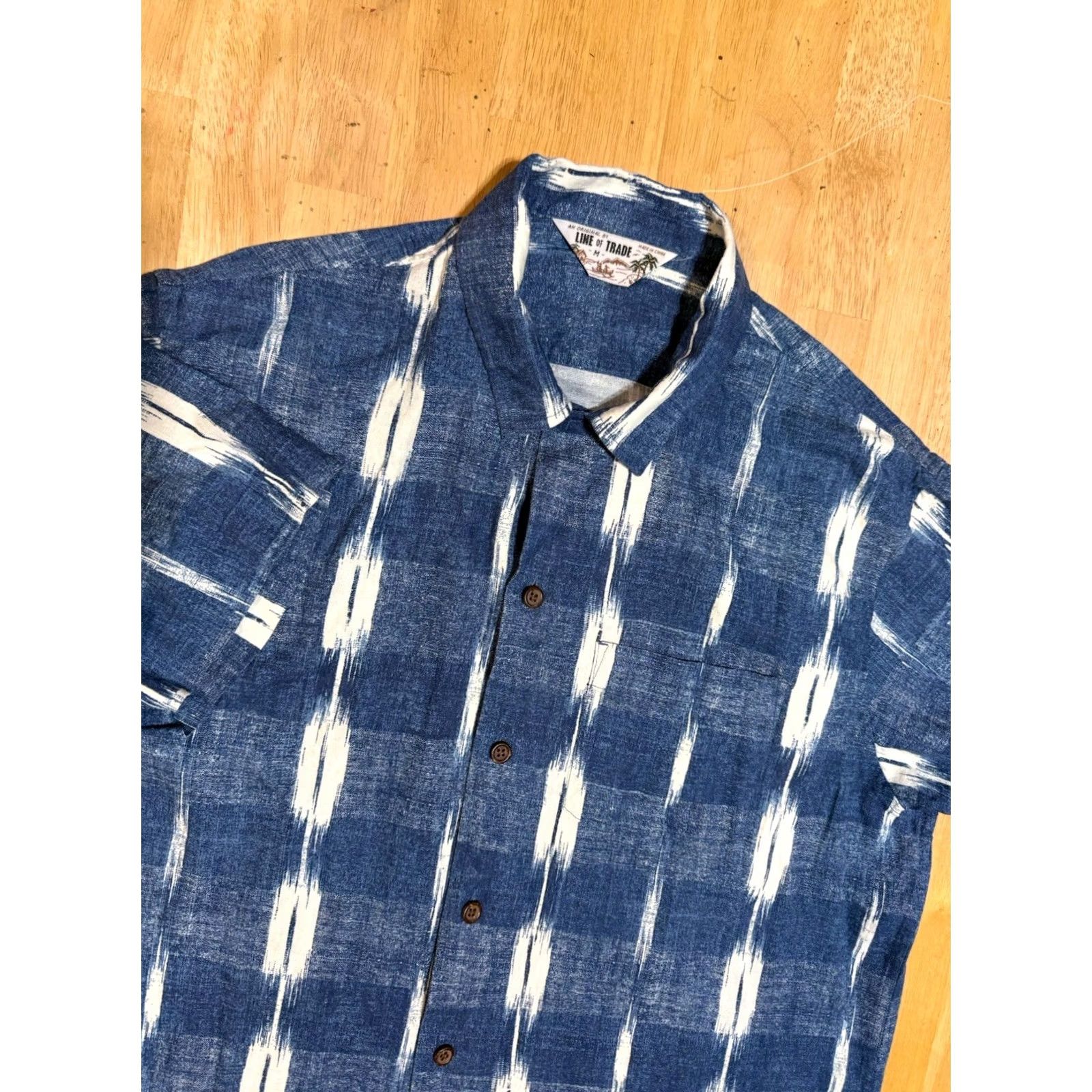 Linea Line Of Trade Shirt Men Medium Blue Hawaiian Linen Blend Loop Collar Camp Size US M / EU 48-50 / 2 - 2 Thumbnail