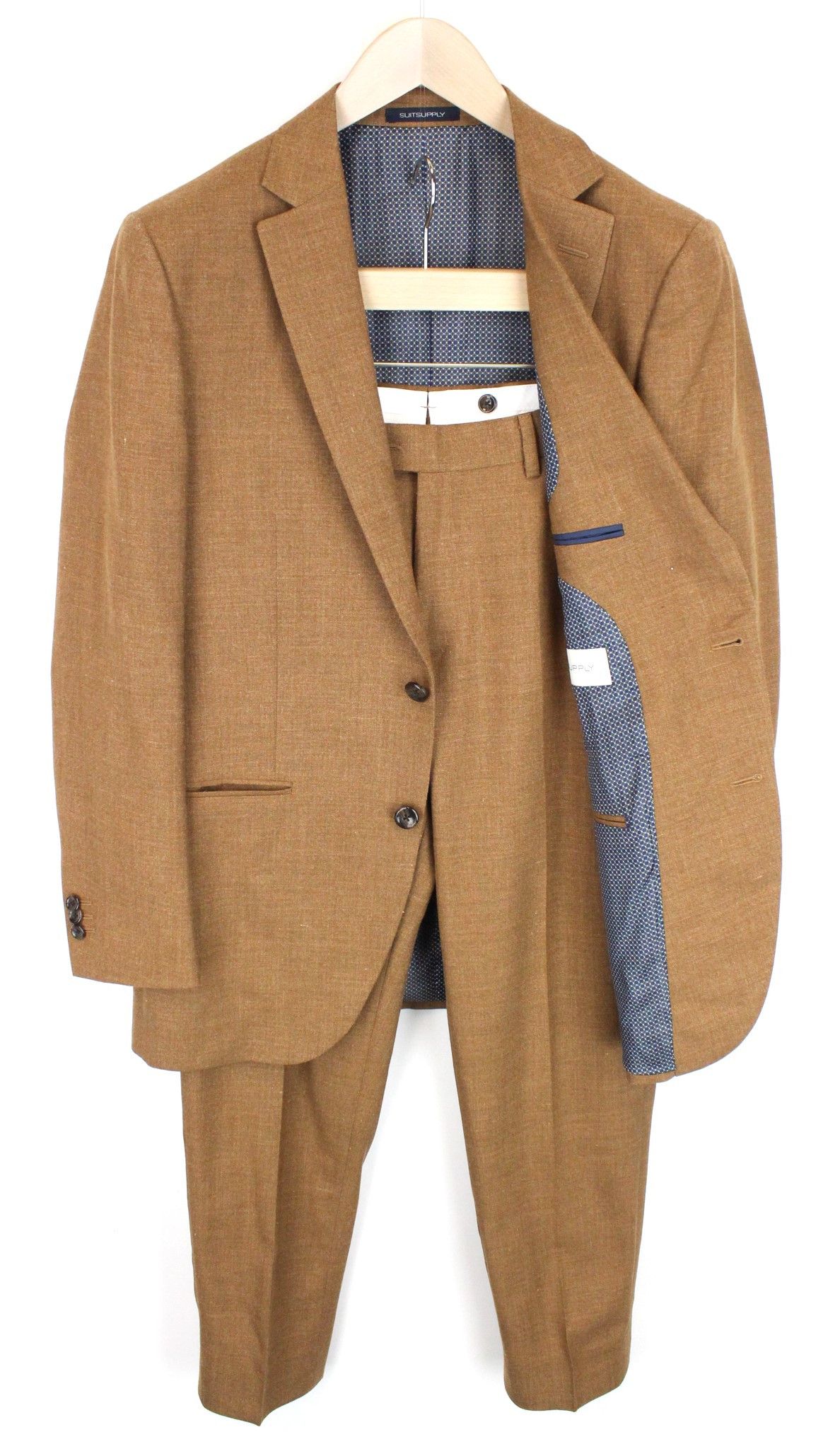 image of Suitsupply La Spalla Uk38R Silk Linen Brown Lined Woven Suit 66747, Men's